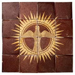 Antique Chamberlain & Co Dove in Starburst Encaustic Tile Panel