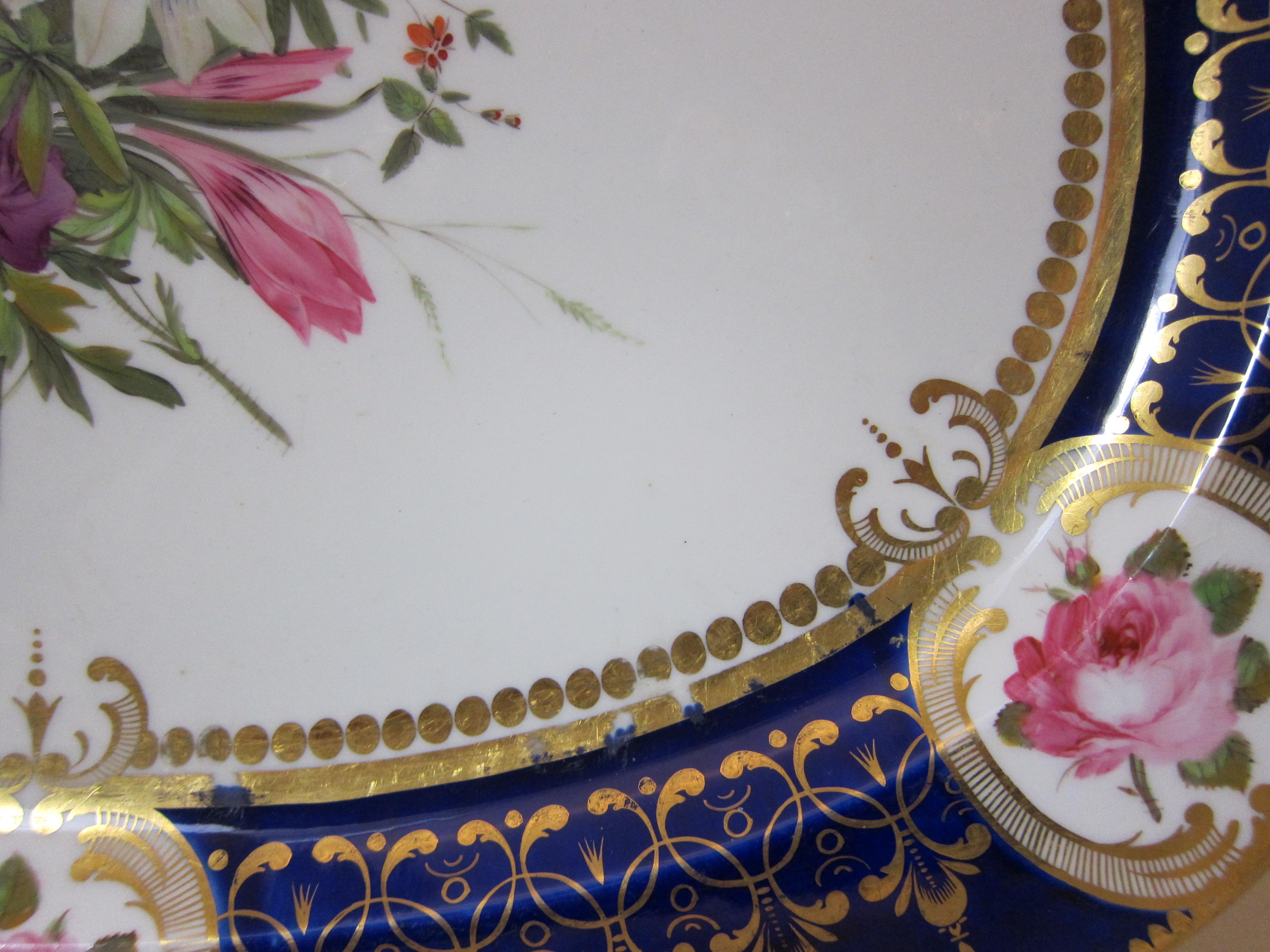 George III Chamberlain Worcester Antique Porcelain Hand-Painted Floral Platter