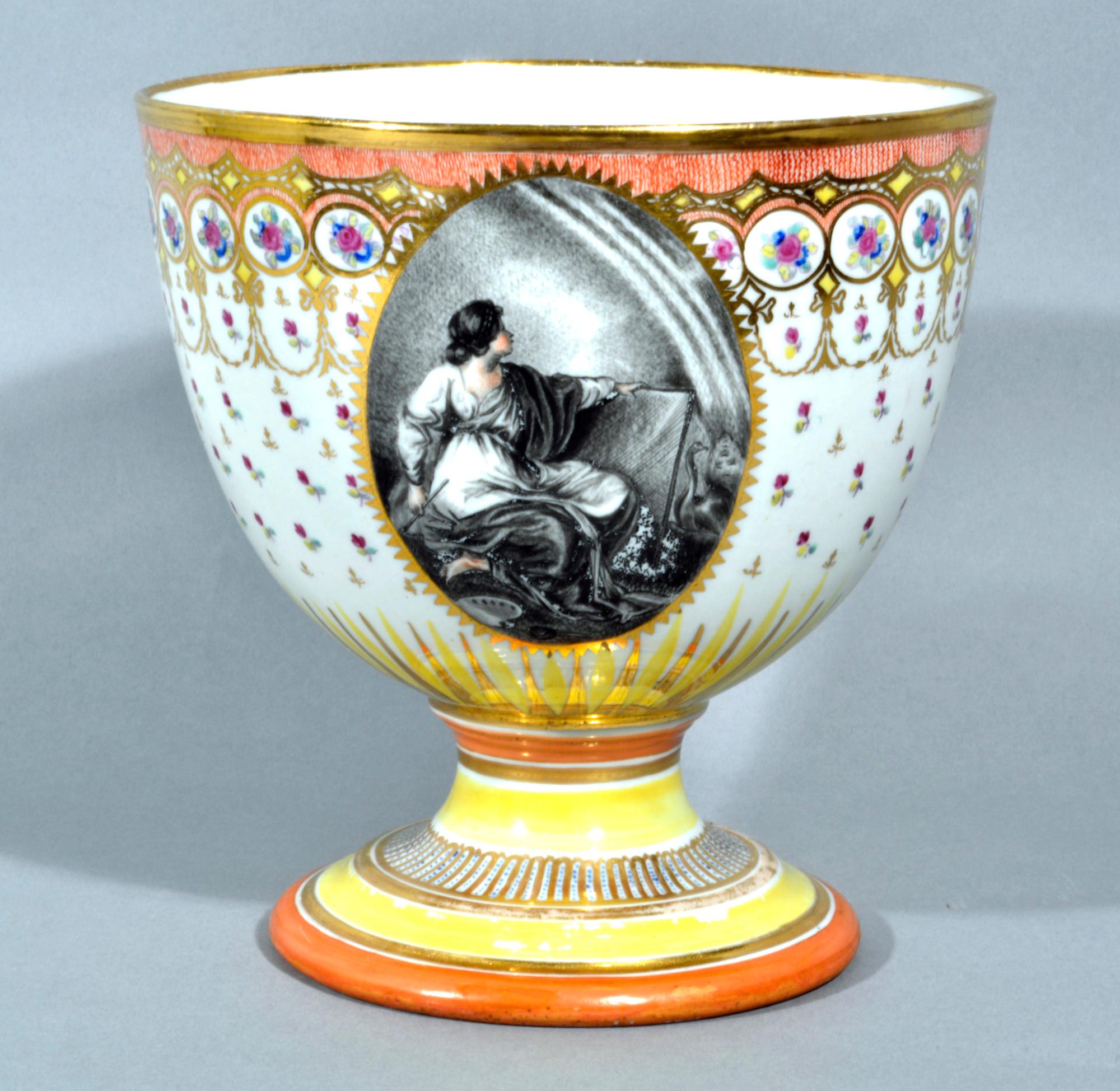 Hand-Painted Chamberlain Worcester Porcelain Goblet After Angelia Kauffman Painting 