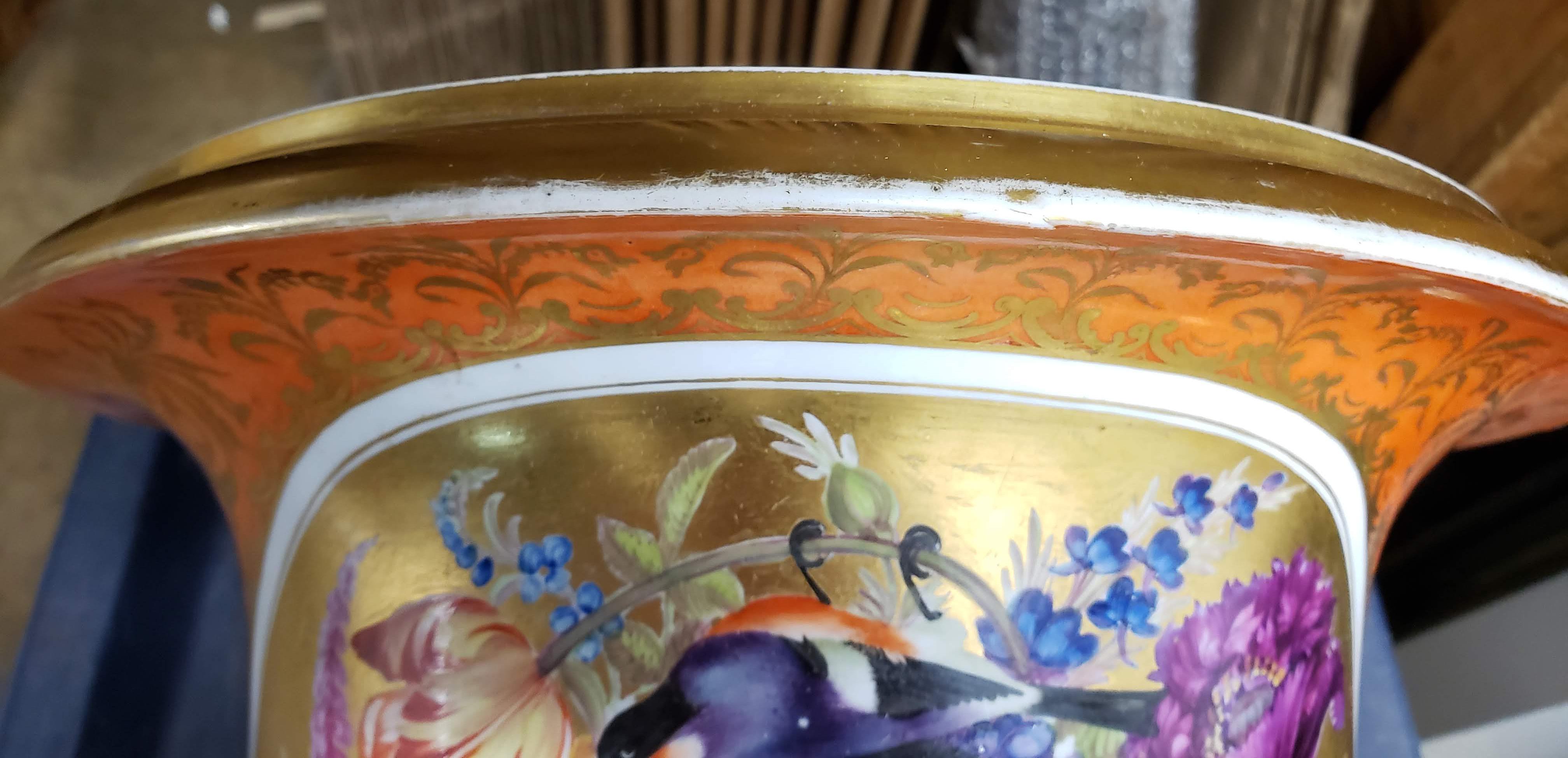 Vase en forme de Campana botanique en porcelaine à fond orange Chamberlain Worcester en vente 6