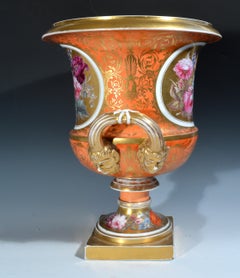 Chamberlain Worcester Jarrón Botánico Grande de Porcelana Naranja Redonda