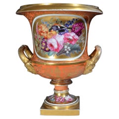 Chamberlain Worcester Porcelain Orange-Ground Botanical Campana-Form Vase