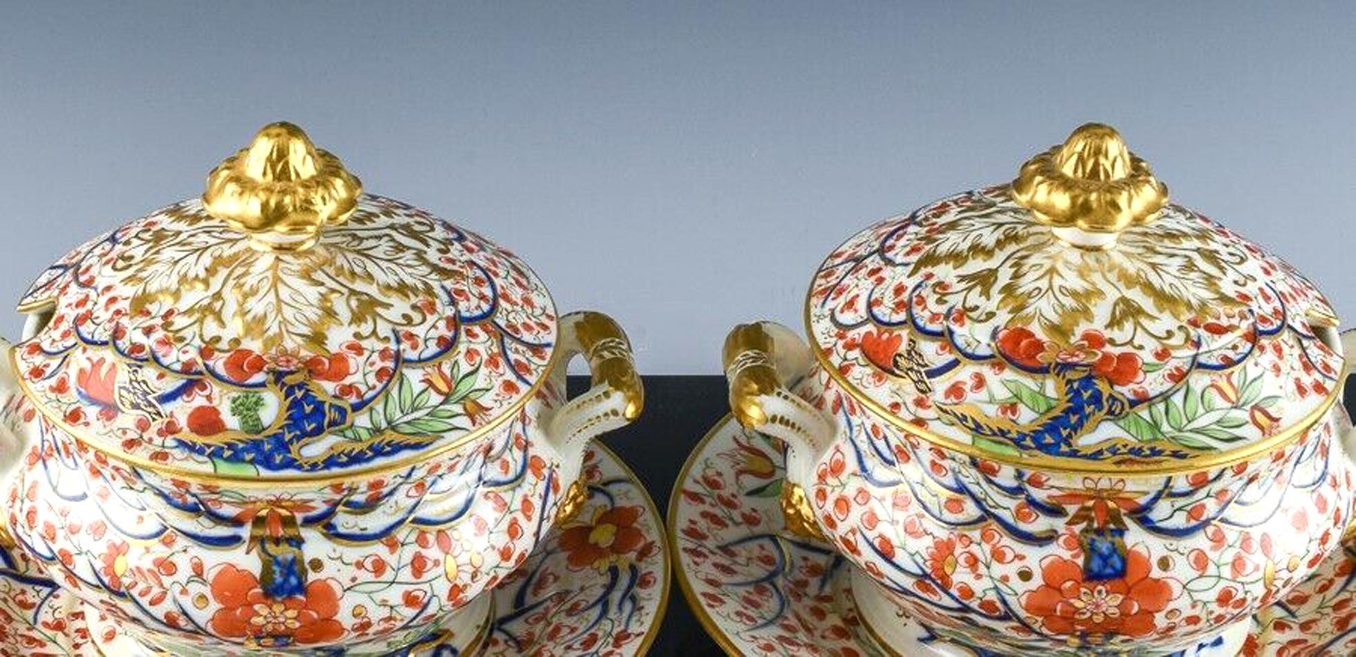 19th Century Chamberlain Worcester Porcelain Pair of Sauce Tureens and Stands-Tree of Life For Sale