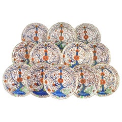 Antique Chamberlain Worcester Porcelain Tree of Life Set of Twelve Dinner Plates