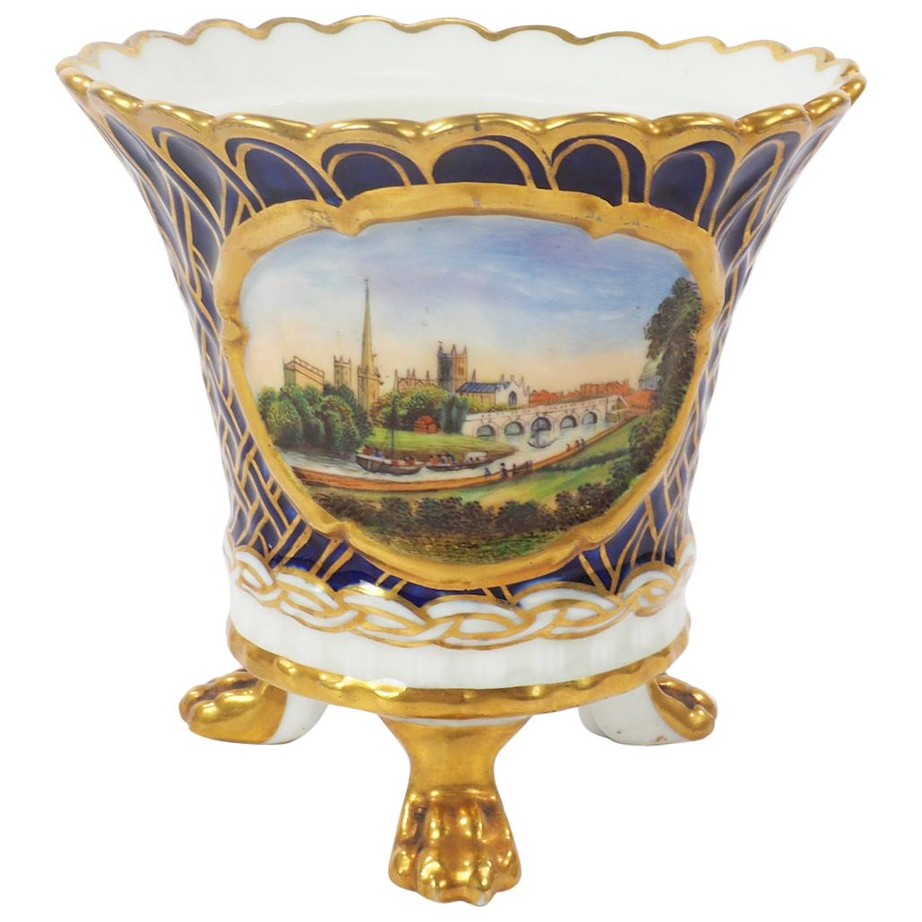 Chamberlain Worcester Three Footed Pot with a View of Worcester, 1820s For Sale