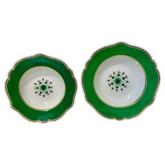 Antique Chamberlains Worcester 24 Green Soup Dishes in Two Sizes Made England circa 1825