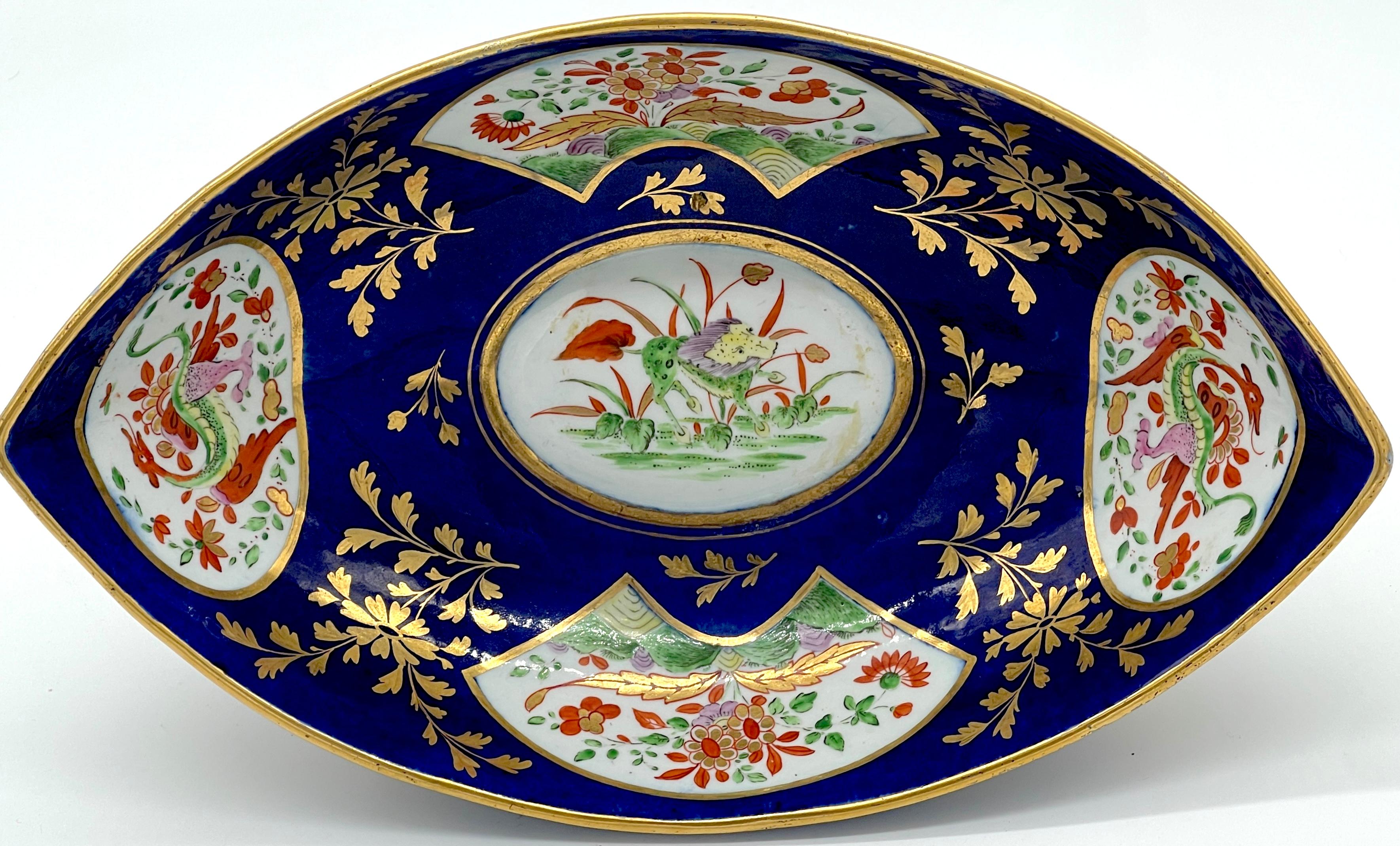 Regency Chamberlains Worcester 'Africa' Pattern Cobalt Blue Oval Centerpiece  For Sale