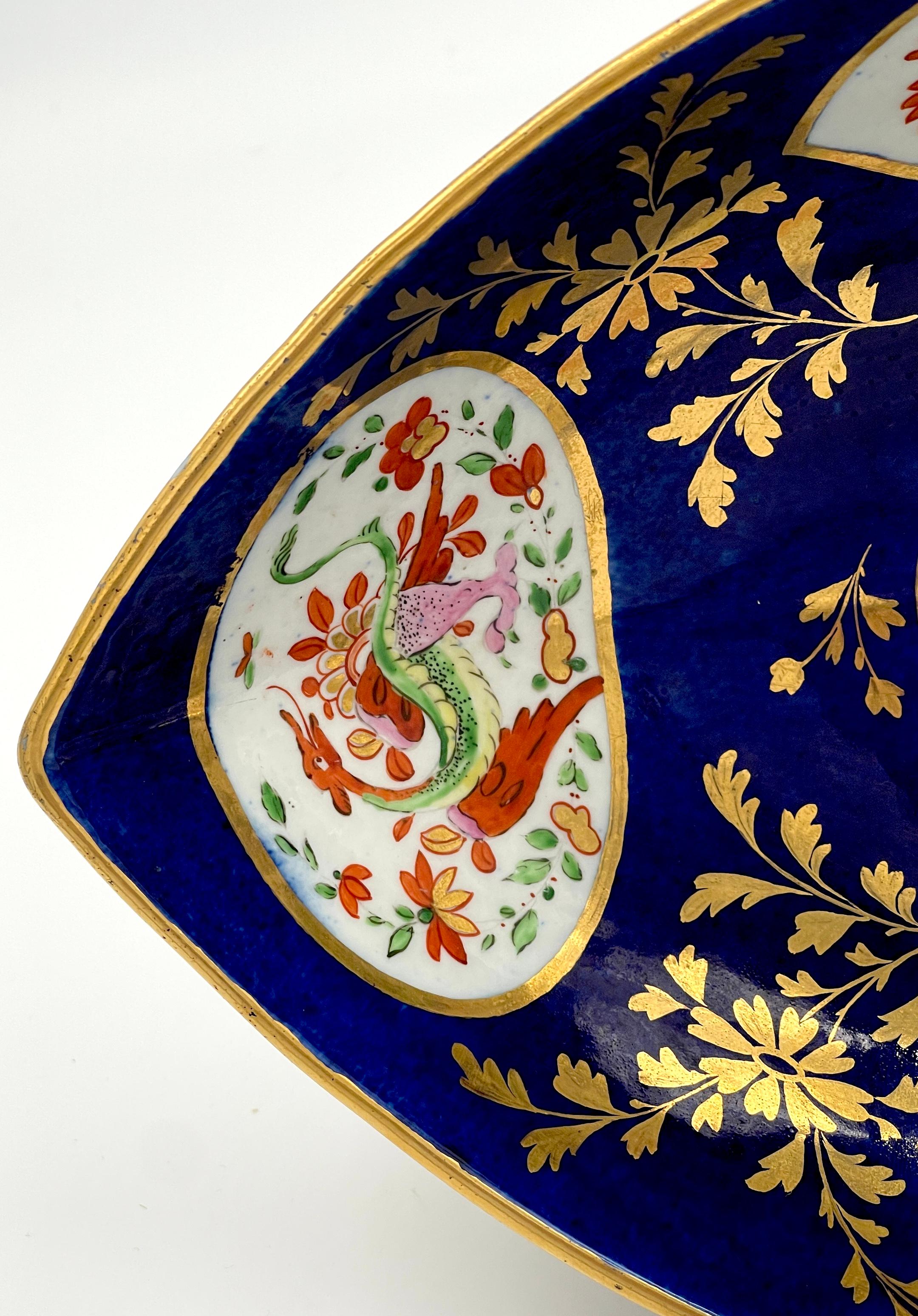 Gilt Chamberlains Worcester 'Africa' Pattern Cobalt Blue Oval Centerpiece  For Sale