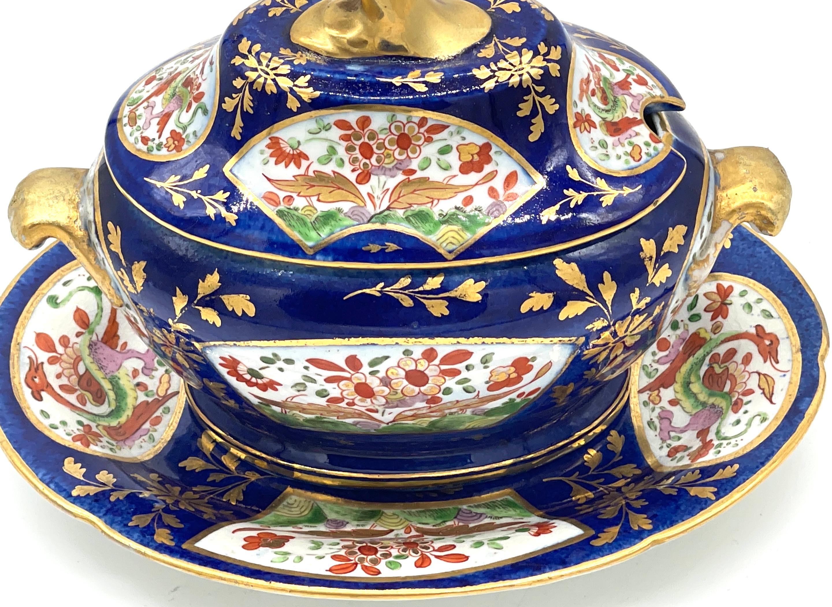 Chamberlains Worcester 'Africa' Pattern Cobalt Diminutive Tureen & Platter  For Sale 7