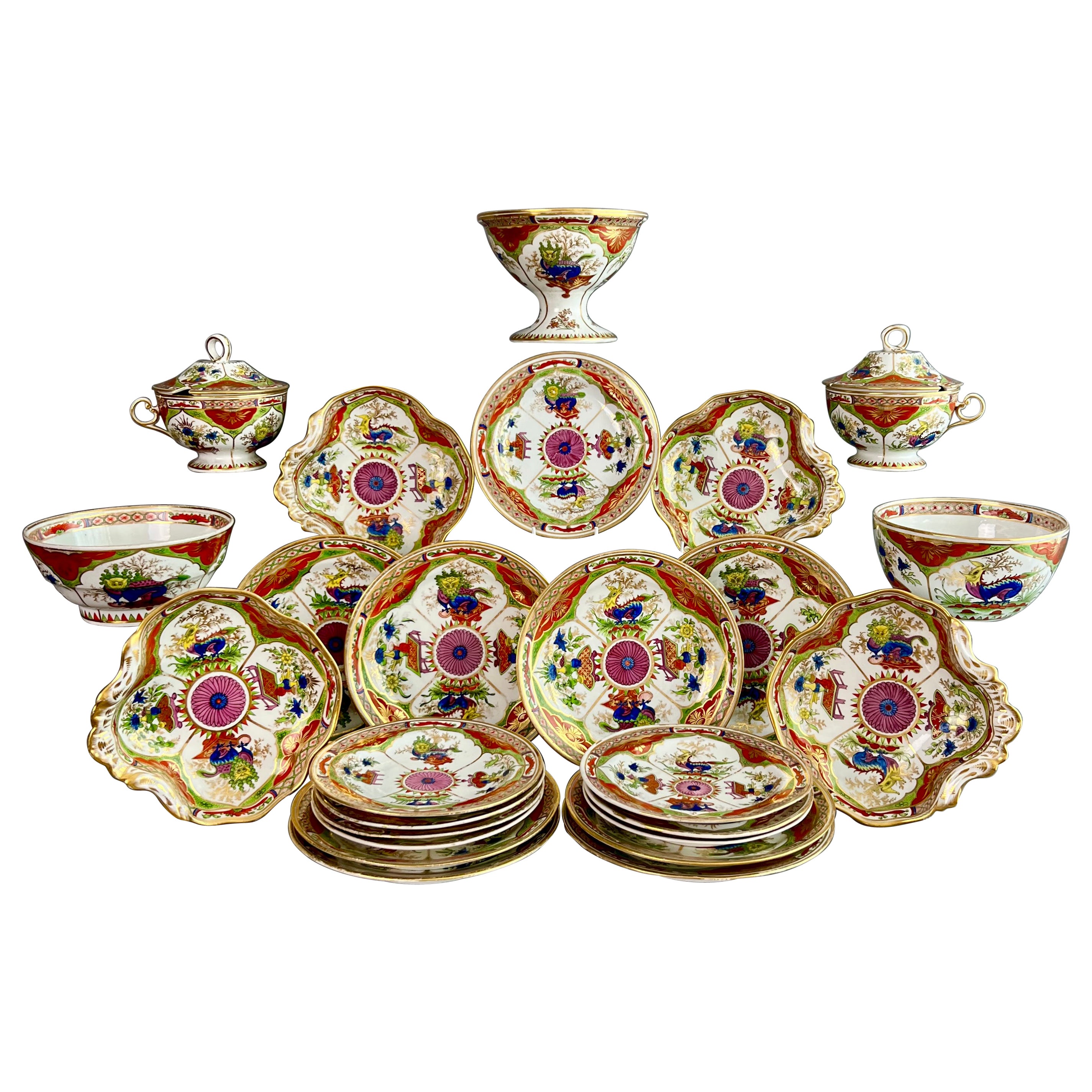 Chamberlain
s Worcester Dessert Service Kylin / Dragons in Compartments, ca 1795