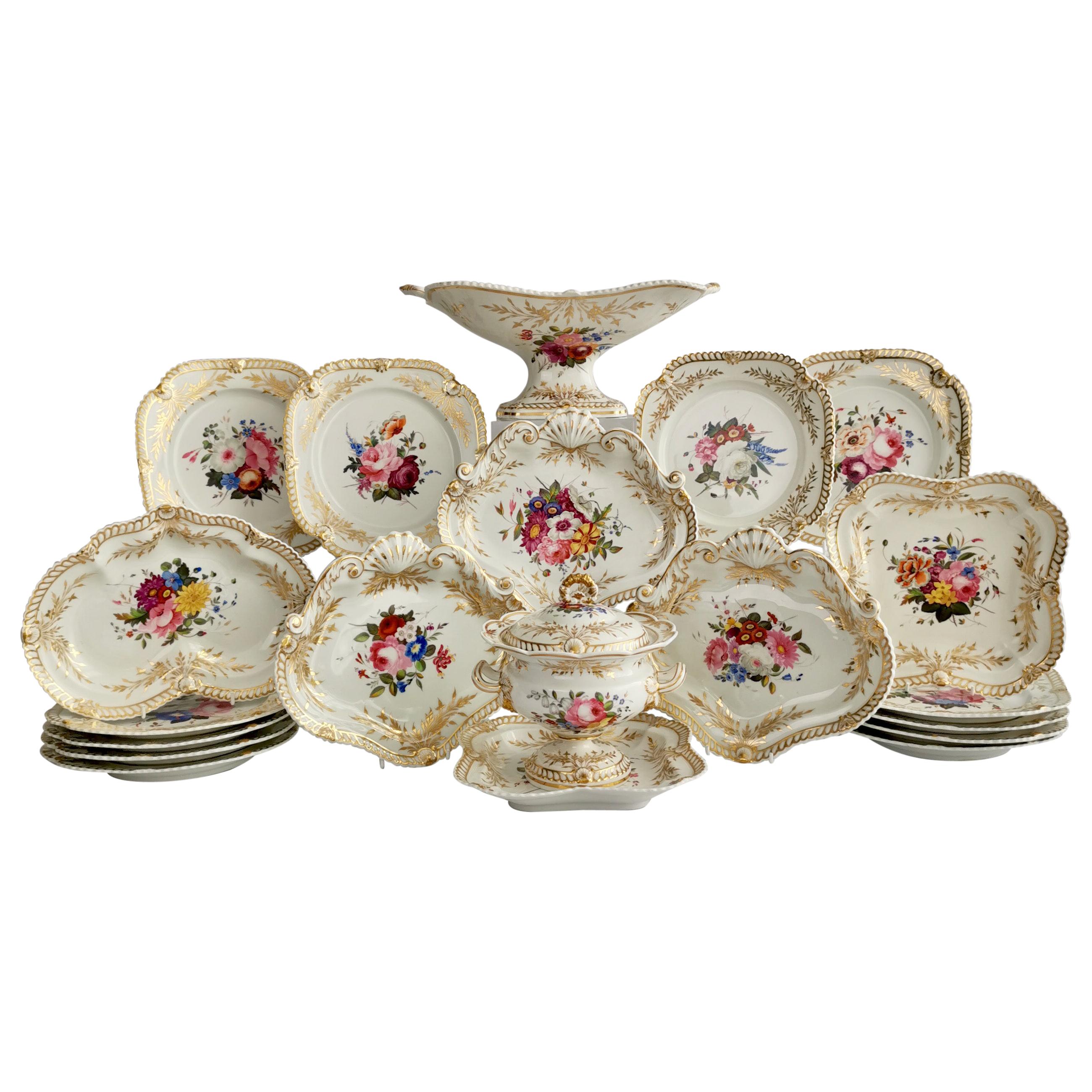 Chamberlains Worcester Dessert Service, White with Flowers, Regency, ca 1822