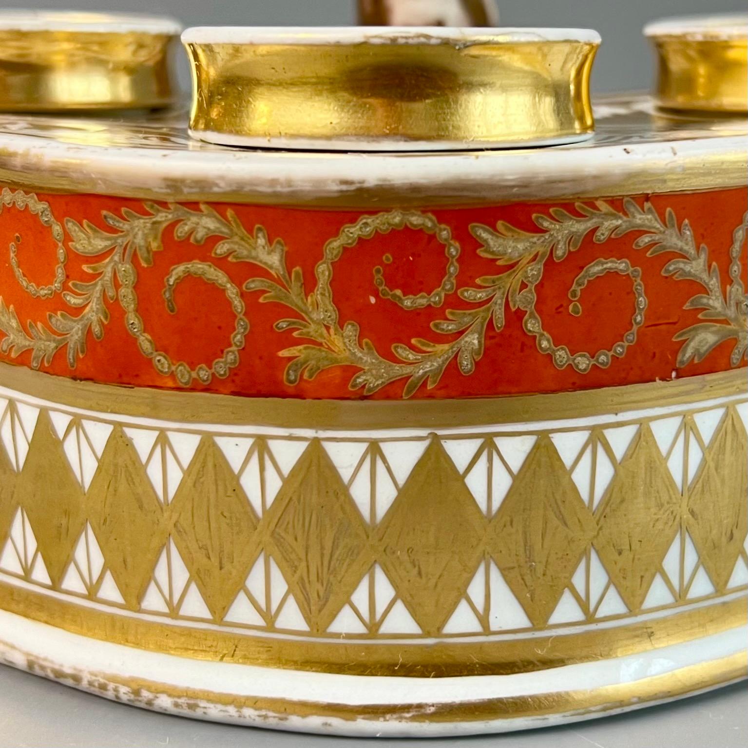 Chamberlains Worcester Ink Stand Writing Set, Orange, Gilt Neoclassical, ca 1810 For Sale 3
