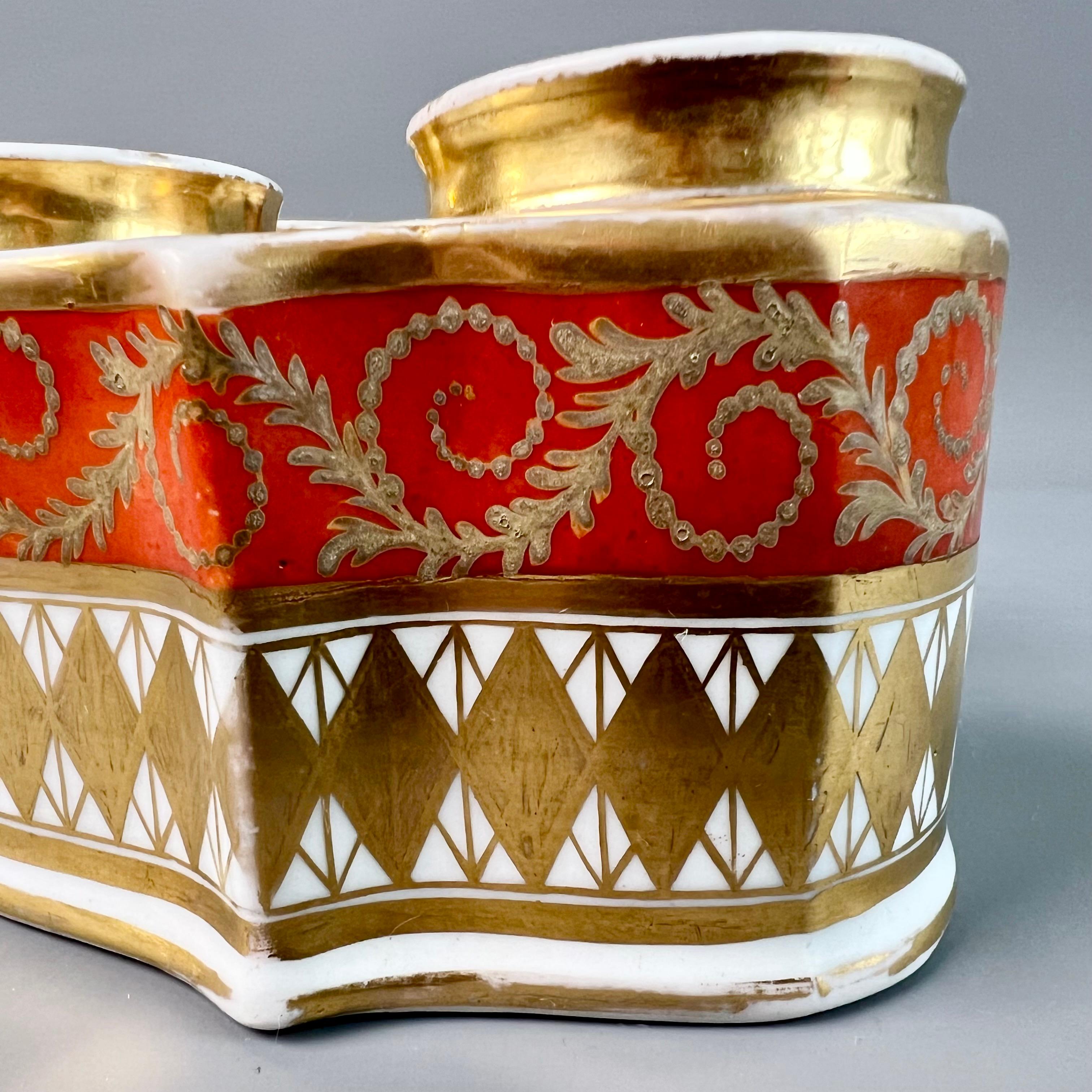 Chamberlains Worcester Ink Stand Writing Set, Orange, Gilt Neoclassical, ca 1810 For Sale 4