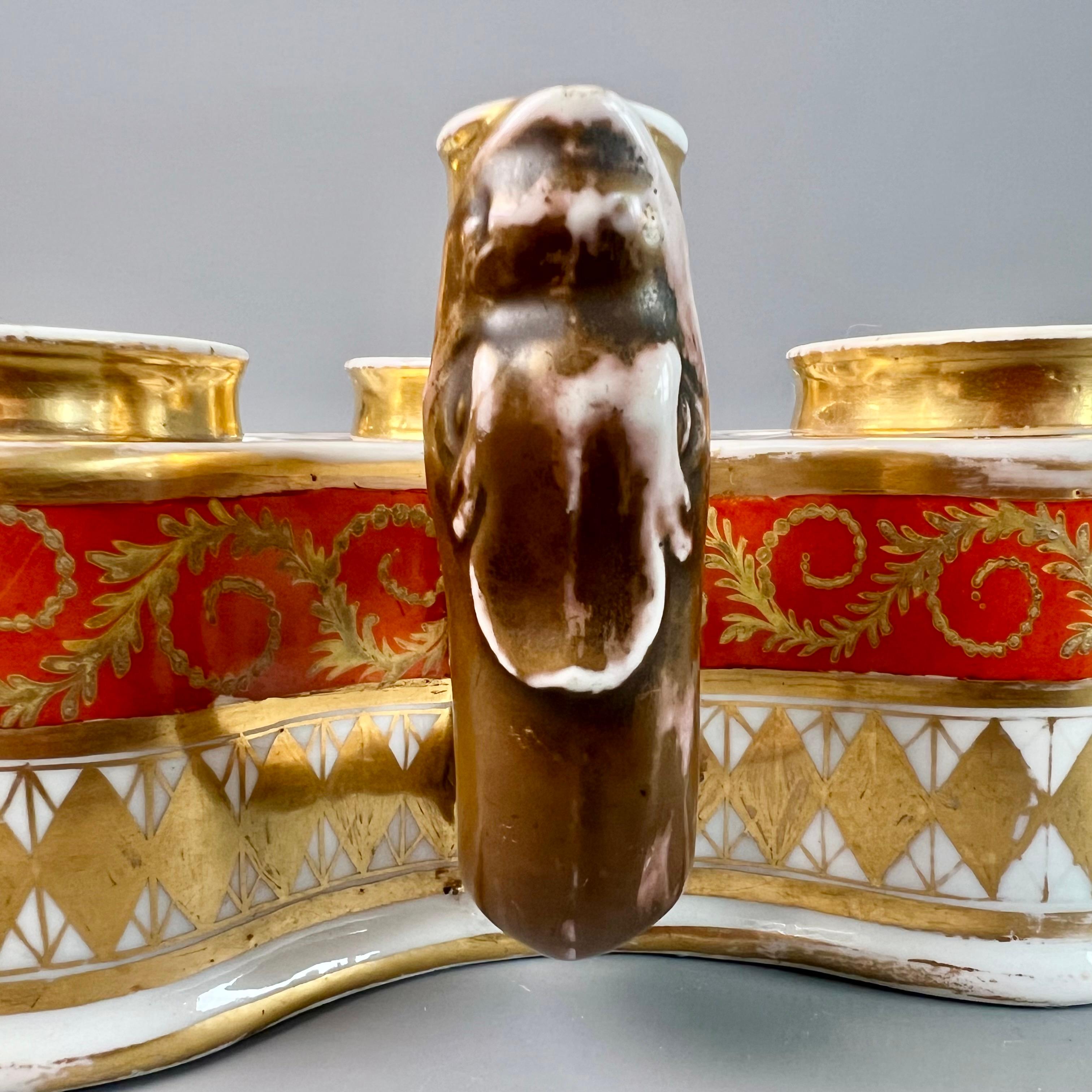 Chamberlains Worcester Ink Stand Writing Set, Orange, Gilt Neoclassical, ca 1810 For Sale 5