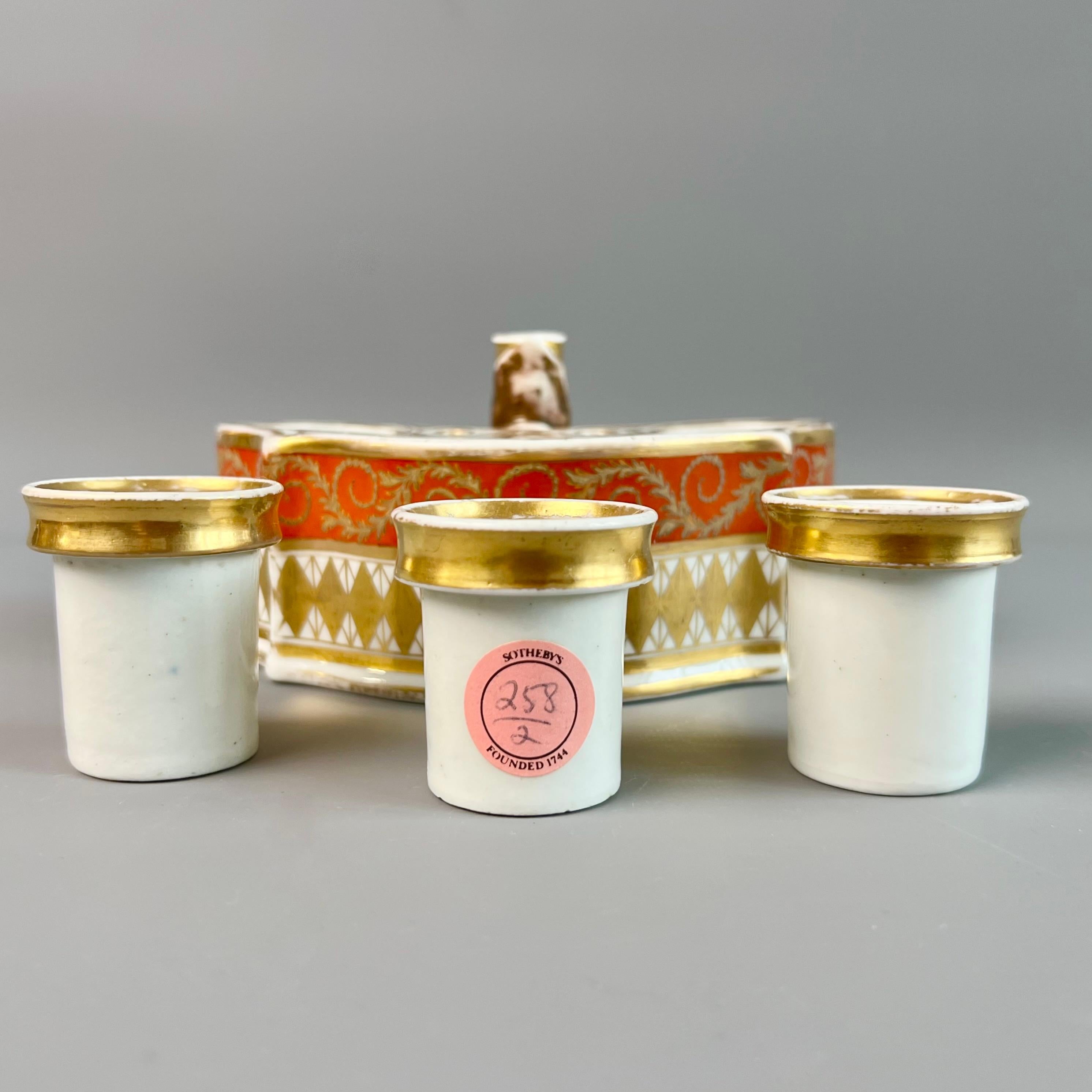 Chamberlains Worcester Ink Stand Writing Set, Orange, Gilt Neoclassical, ca 1810 For Sale 7