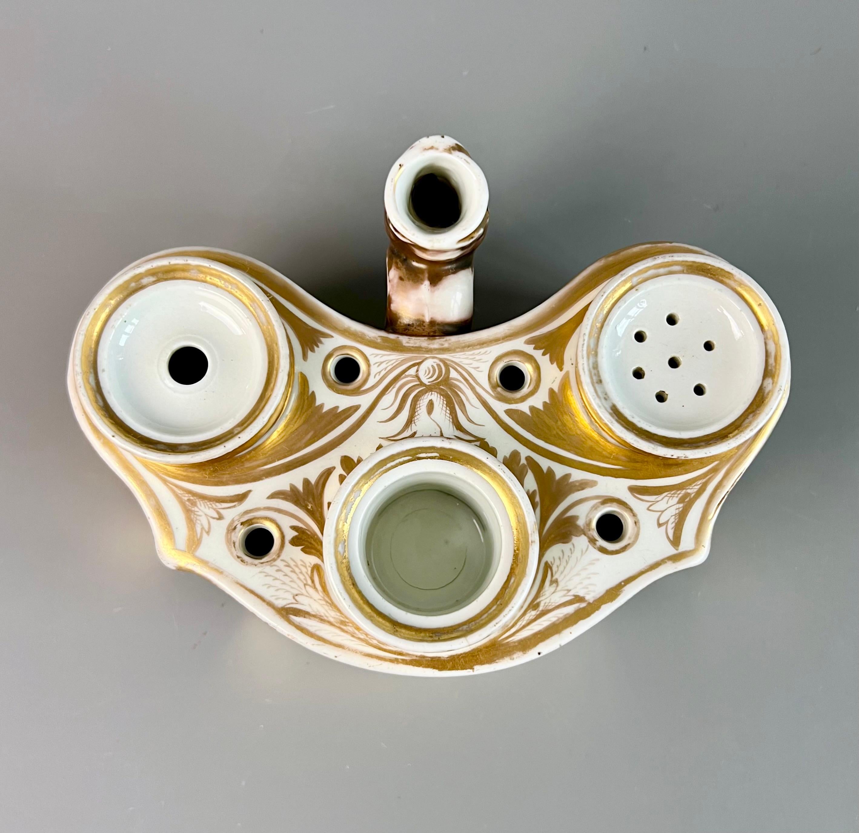 Chamberlains Worcester Ink Stand Writing Set, Orange, Gilt Neoclassical, ca 1810 In Good Condition For Sale In London, GB