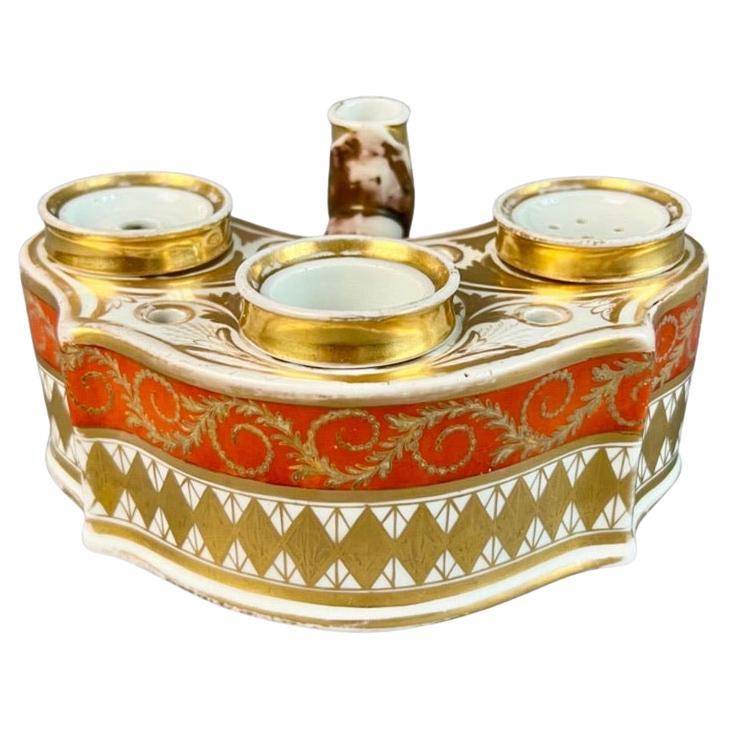 Juego de escritura con tintero Chamberlains Worcester, naranja, dorado Neoclásico, ca. 1810