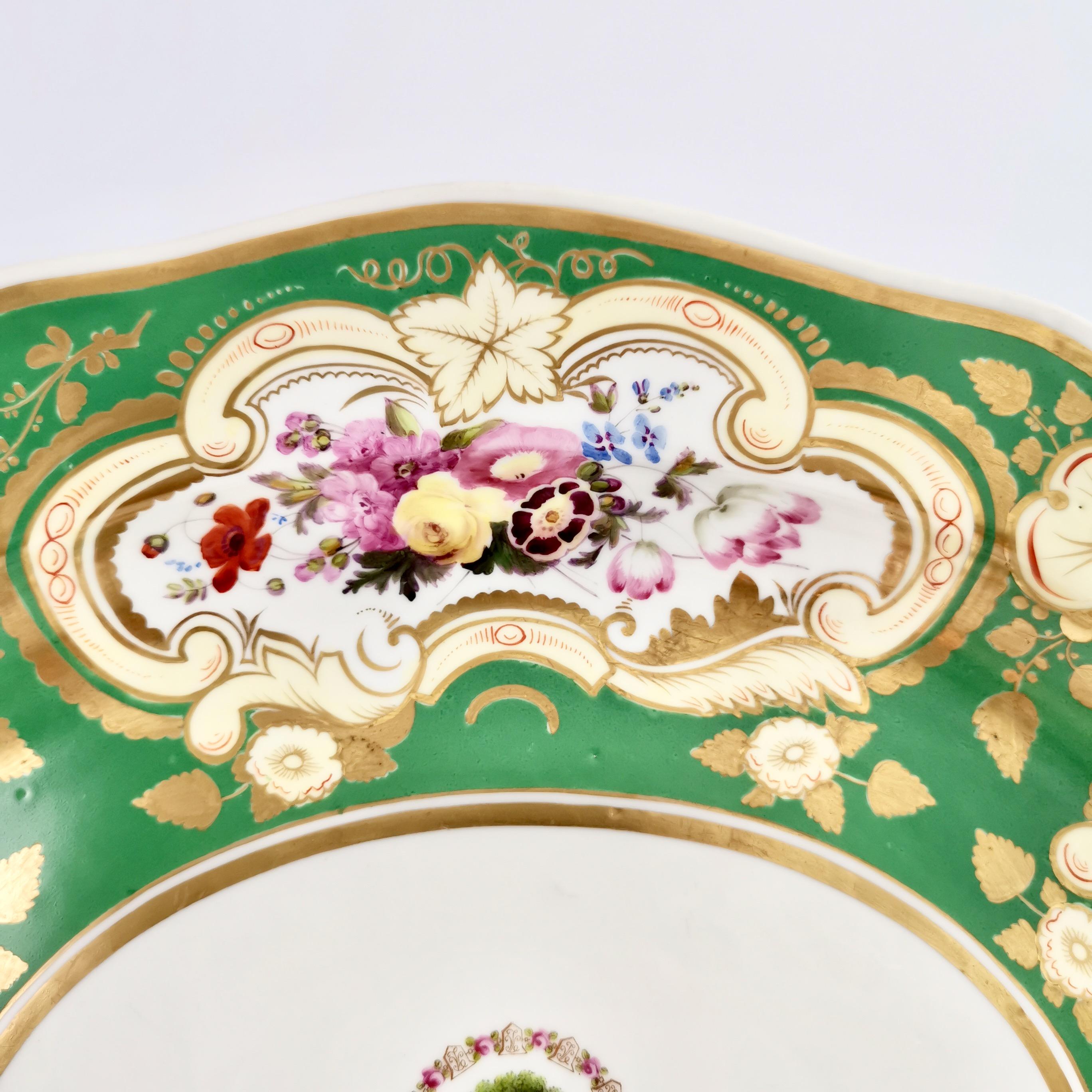 Mid-19th Century Chamberlains Worcester Meat Platter, Green, Brazilian Order of the Rose, ca 1829