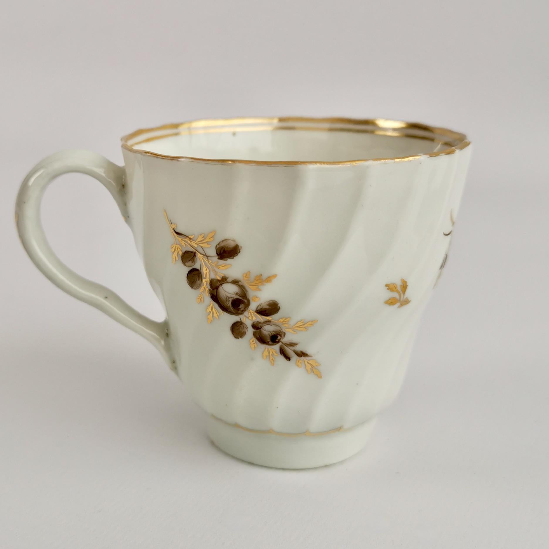 English Chamberlains Worcester Orphaned Coffee Cup, Sepia Flower Sprays, Georgian ca1795 For Sale