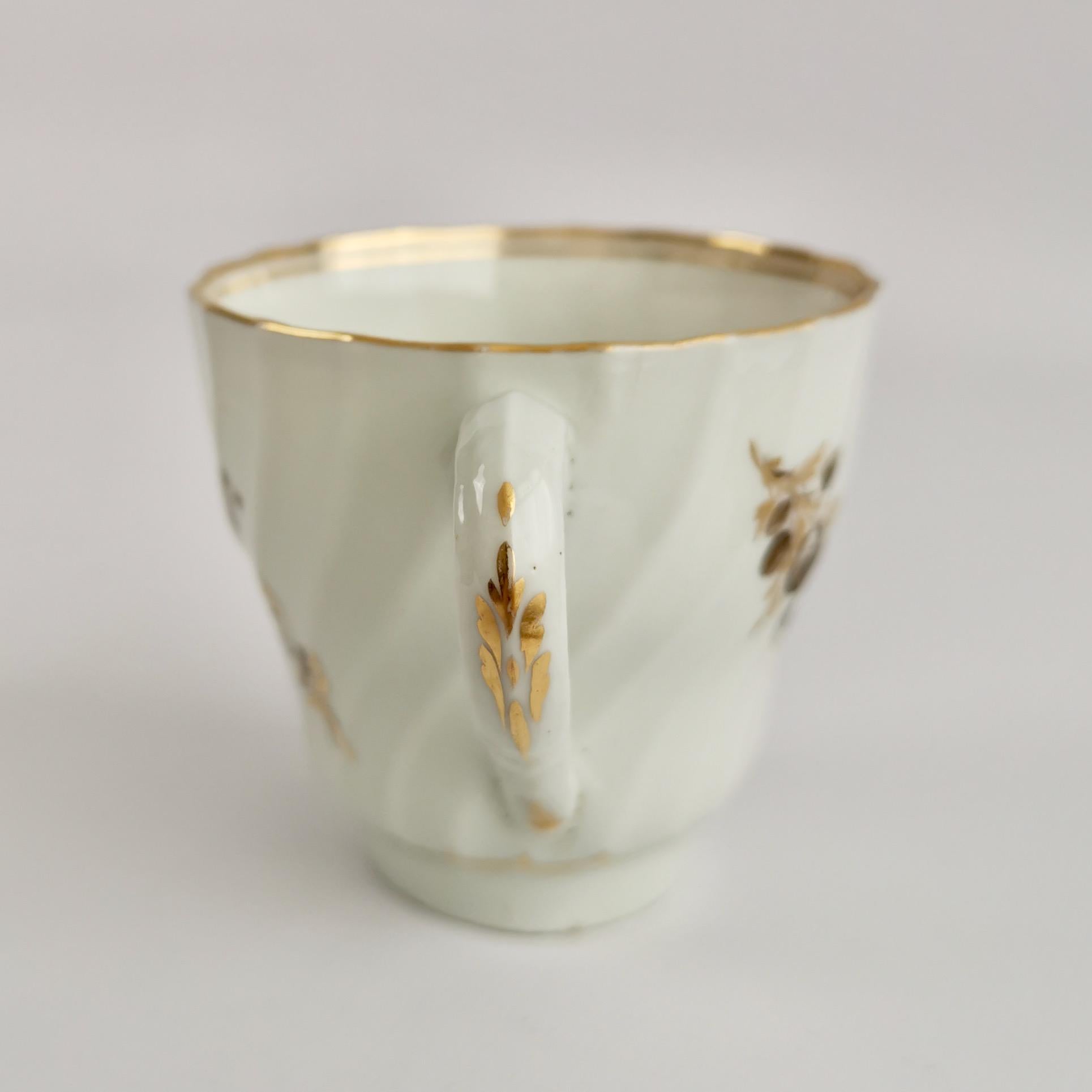 Hand-Painted Chamberlains Worcester Orphaned Coffee Cup, Sepia Flower Sprays, Georgian ca1795 For Sale