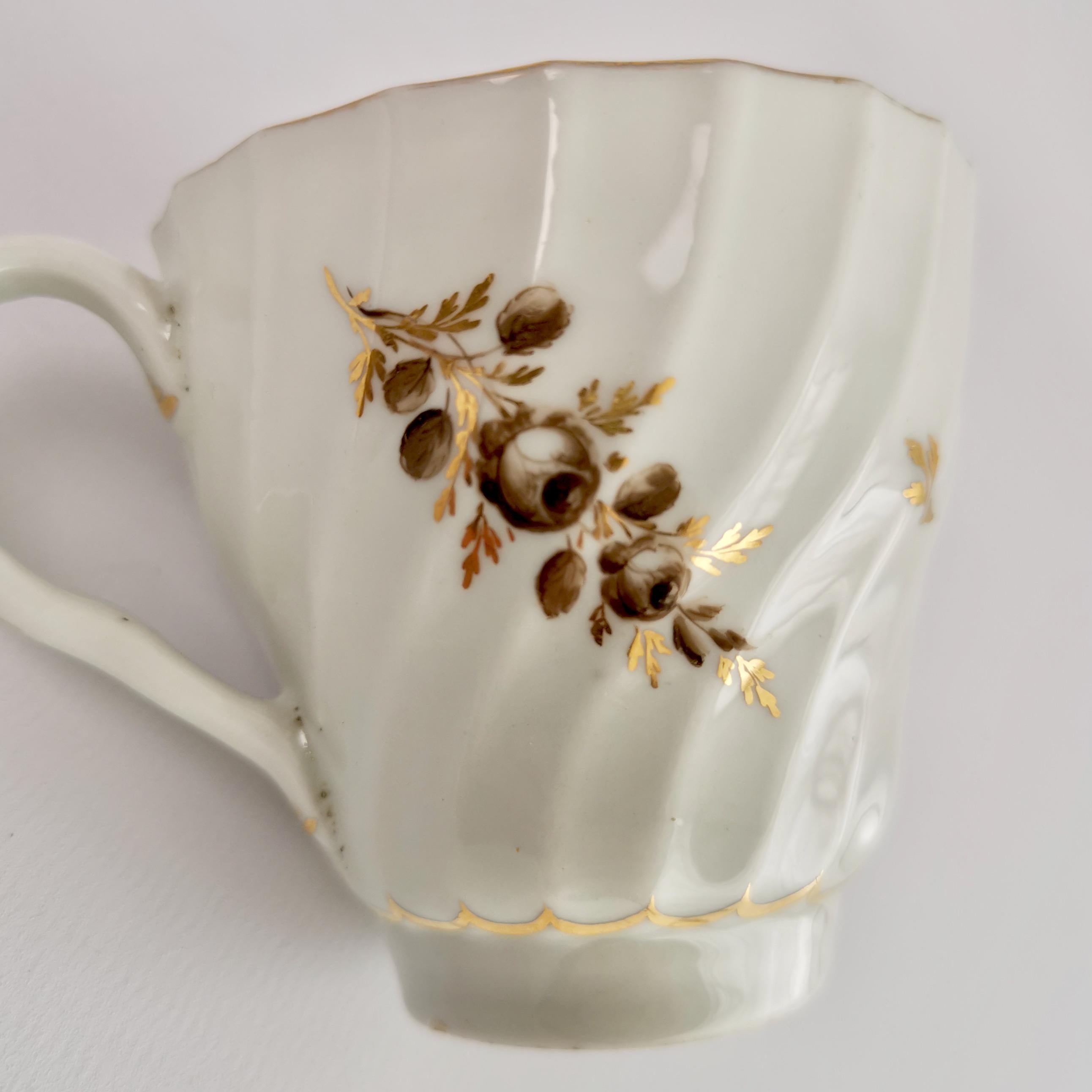 Porcelain Chamberlains Worcester Orphaned Coffee Cup, Sepia Flower Sprays, Georgian ca1795 For Sale