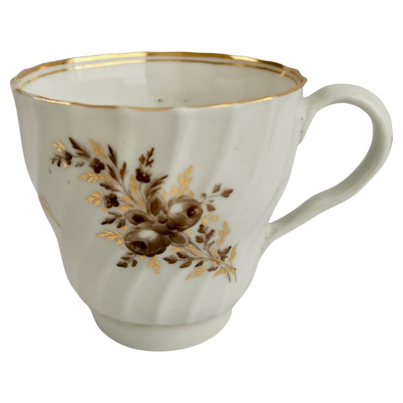 Chamberlains Worcester Orphaned Coffee Cup, Sepia Flower Sprays, Georgian ca1795 For Sale