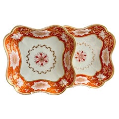 Used Chamberlains Worcester Pair of Dishes, Orange and Gilt Floral Border, ca 1810