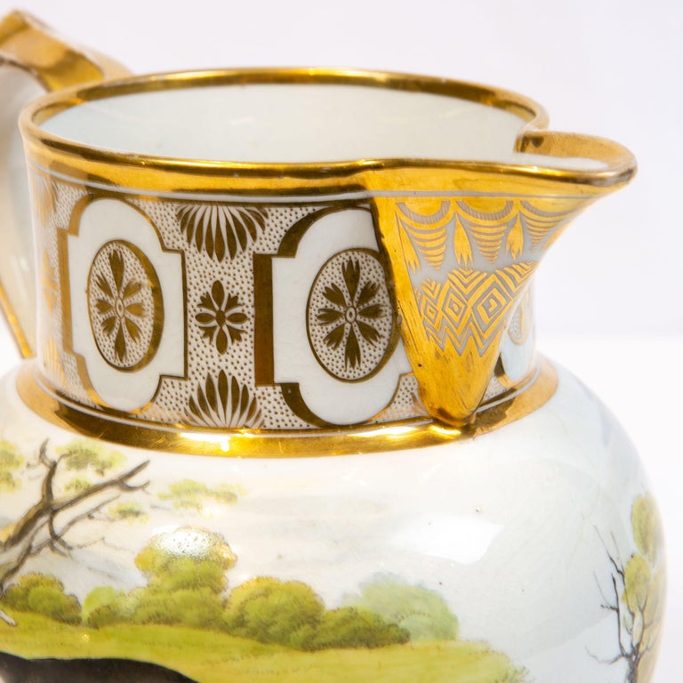 Antique Porcelain Pitcher Showing Hand Painted Hunt Scene England Circa ...