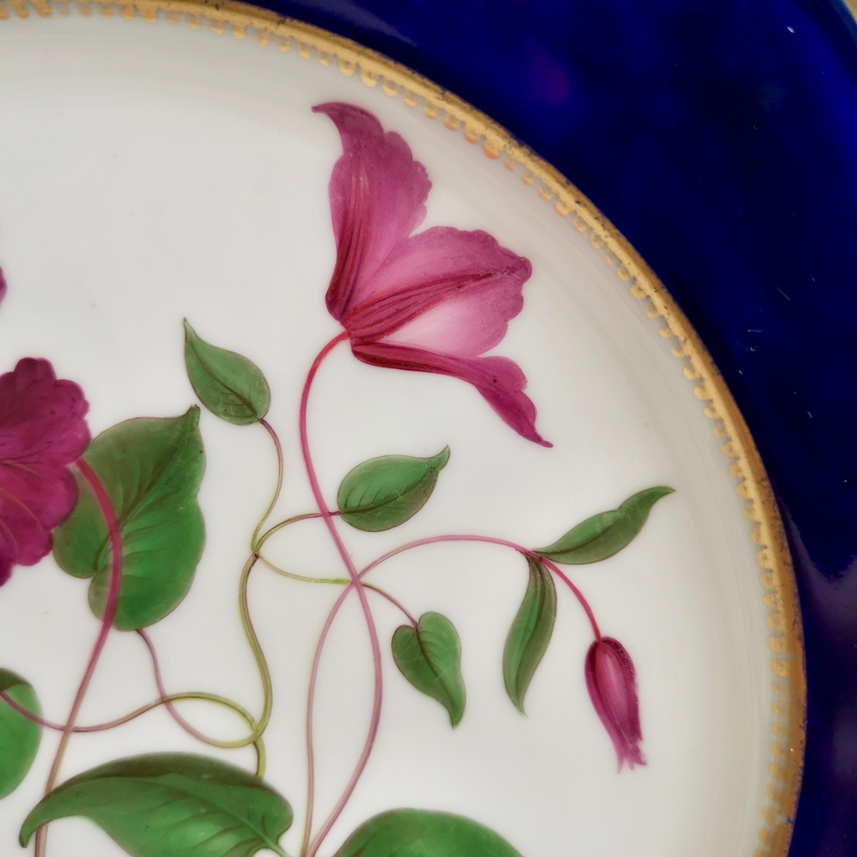 Chamberlains Worcester Plate, Named Purple Virgin's Bower, Regency ca 1820 1