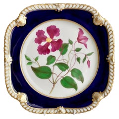 Antique Chamberlains Worcester Plate, Named Purple Virgin's Bower, Regency ca 1820