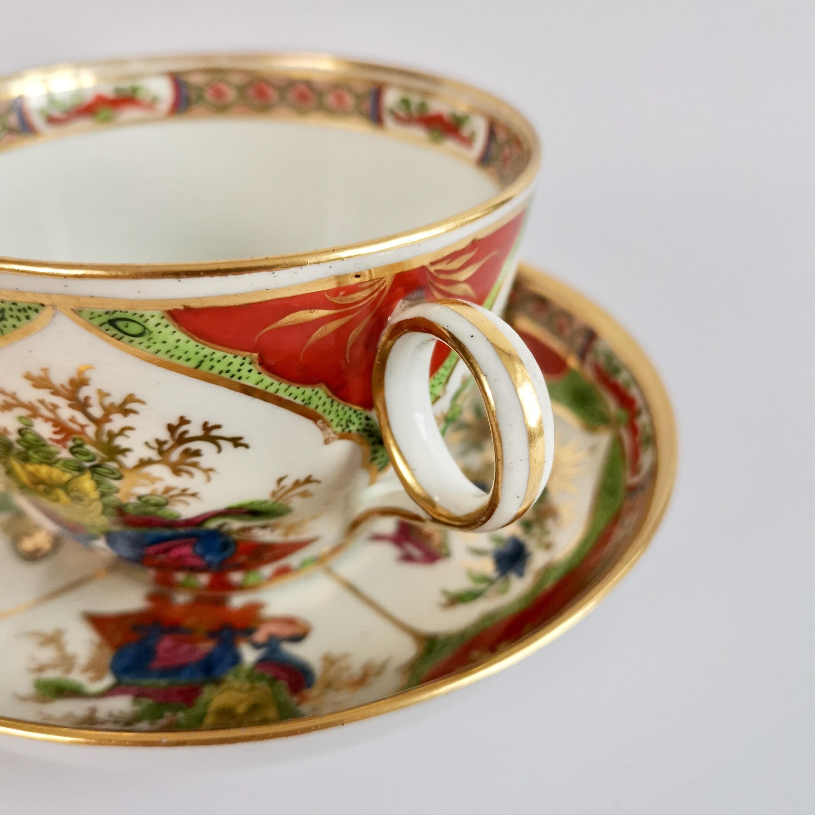 Chamberlains Worcester Porcelain Breakfast Cup, Dragons in Compartments, Ca 1800 8