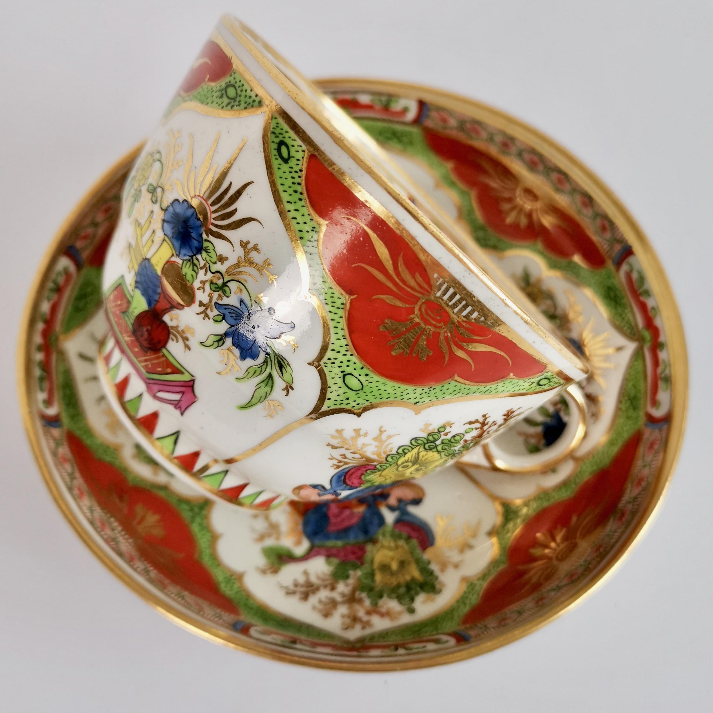 Hand-Painted Chamberlains Worcester Porcelain Breakfast Cup, Dragons in Compartments, Ca 1800