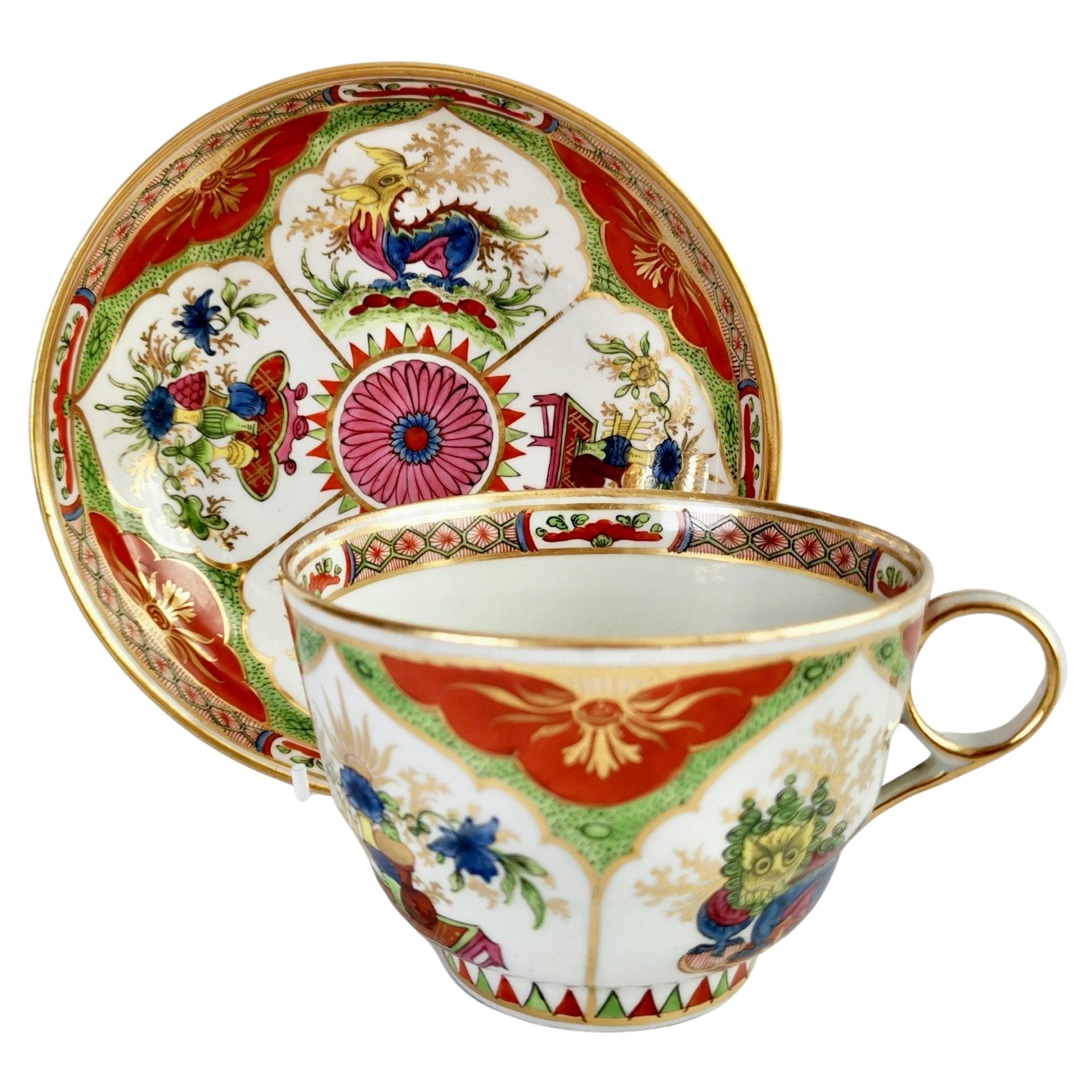Chamberlains Worcester Porcelain Breakfast Cup, Dragons in Compartments, Ca 1800
