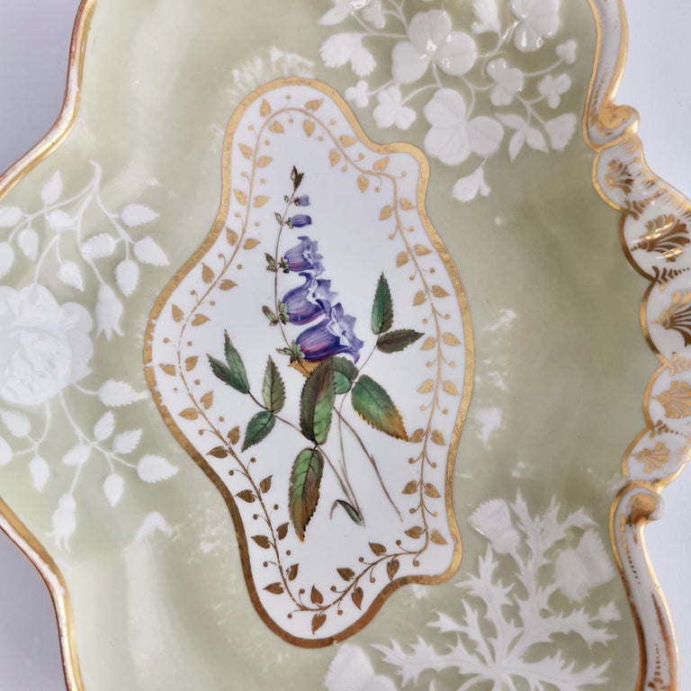 Chamberlains Worcester Porcelain Dessert Service, Sage Green, Flowers, 1816-1820 6