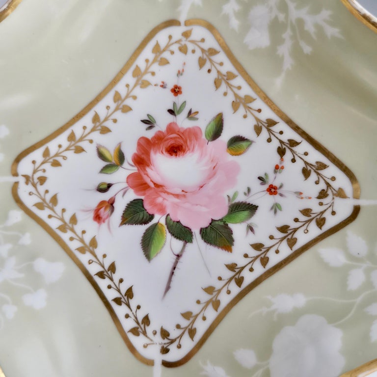 Chamberlains Worcester Porcelain Dessert Service, Sage Green, Flowers, 1816-1820 7