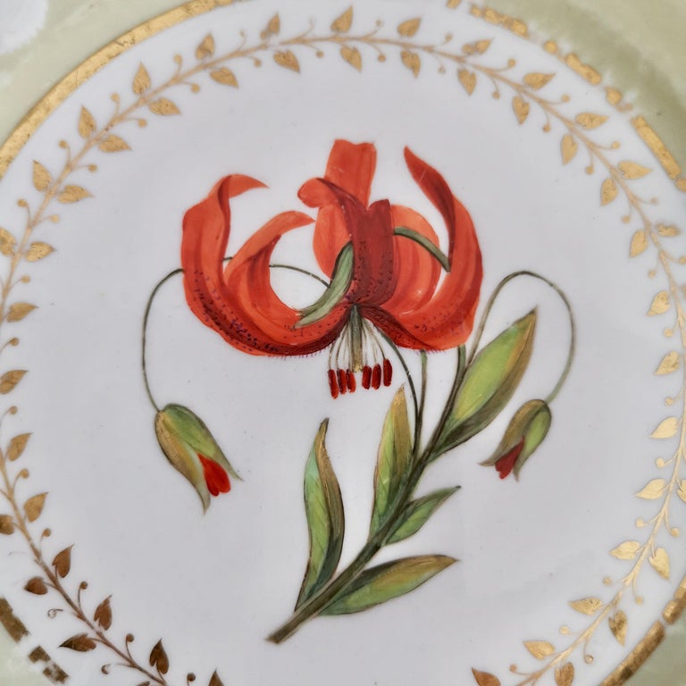 Chamberlains Worcester Porcelain Dessert Service, Sage Green, Flowers, 1816-1820 8