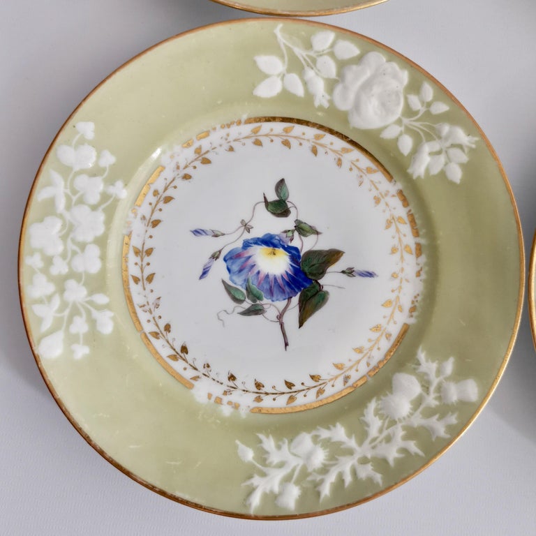 Chamberlains Worcester Porcelain Dessert Service, Sage Green, Flowers, 1816-1820 9