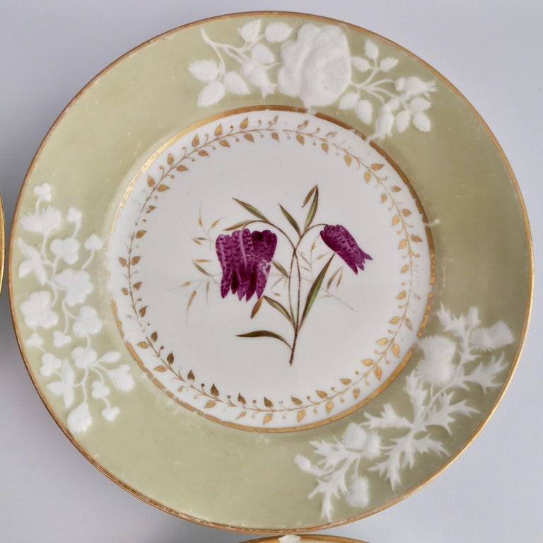Chamberlains Worcester Porcelain Dessert Service, Sage Green, Flowers, 1816-1820 10