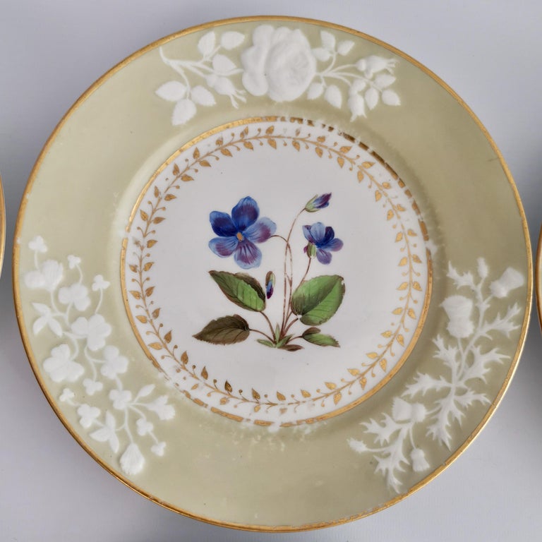 Chamberlains Worcester Porcelain Dessert Service, Sage Green, Flowers, 1816-1820 11