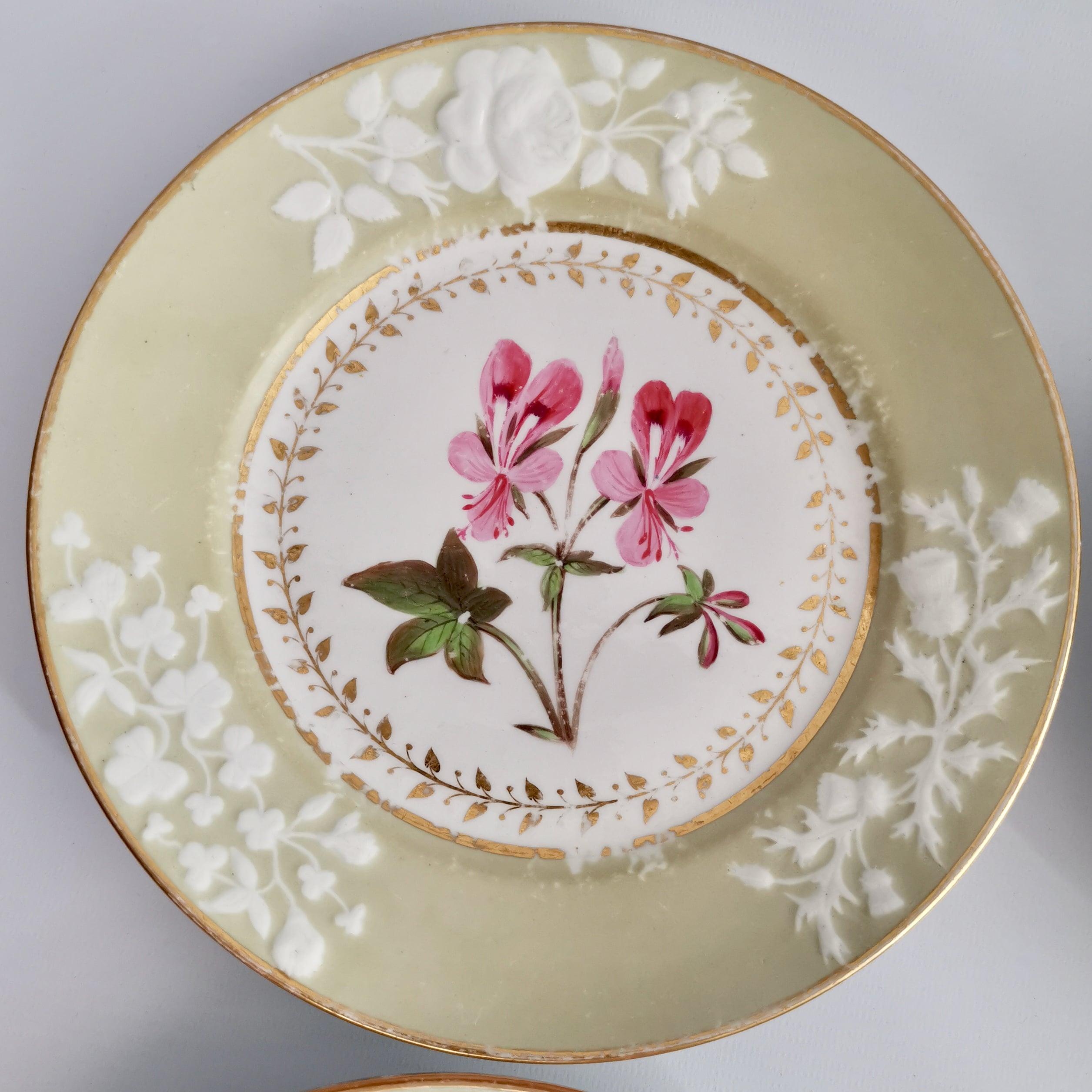 Chamberlains Worcester Porcelain Dessert Service, Sage Green, Flowers, 1816-1820 12