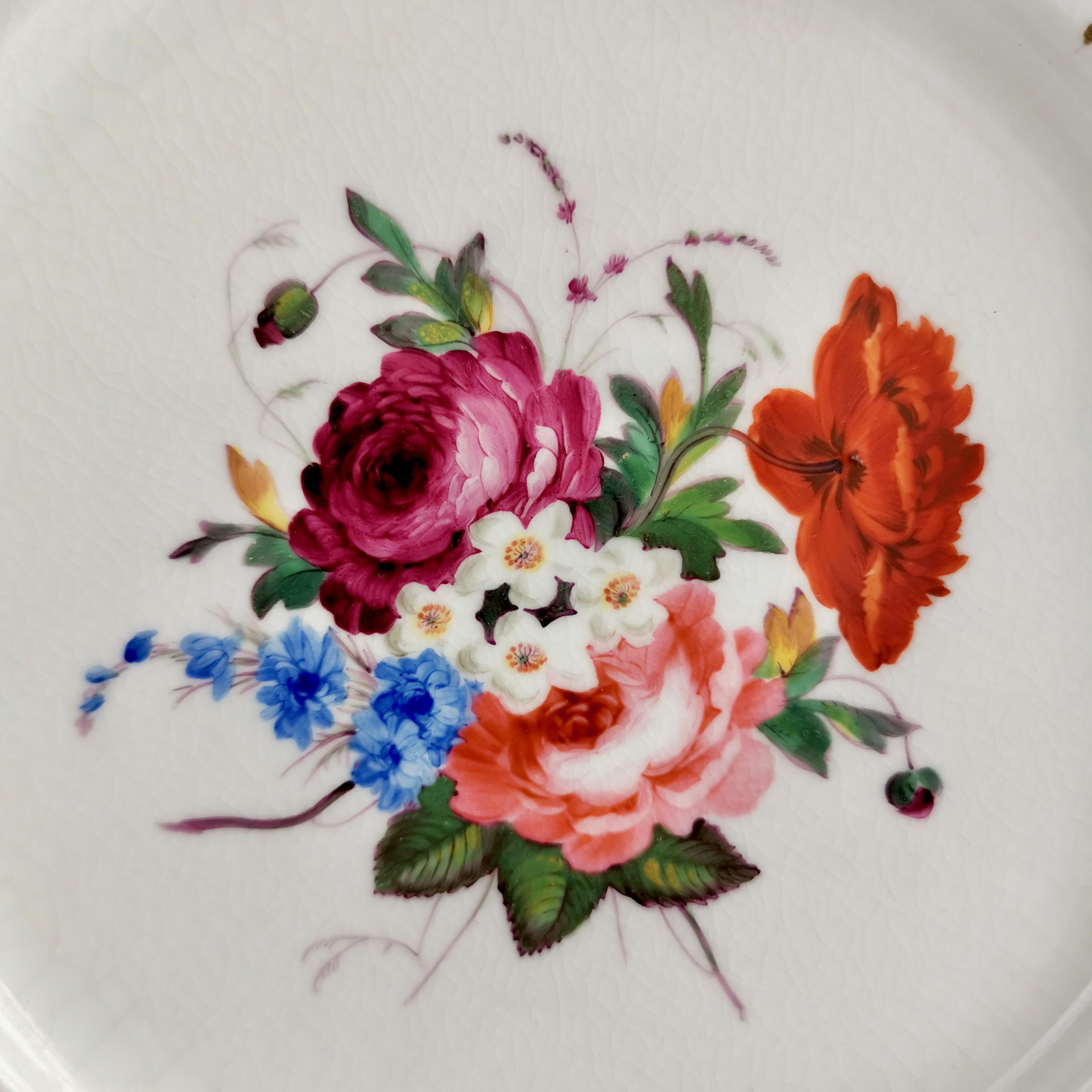 English Chamberlains Worcester Porcelain Plate, White with Flowers, Regency ca 1822 '1'