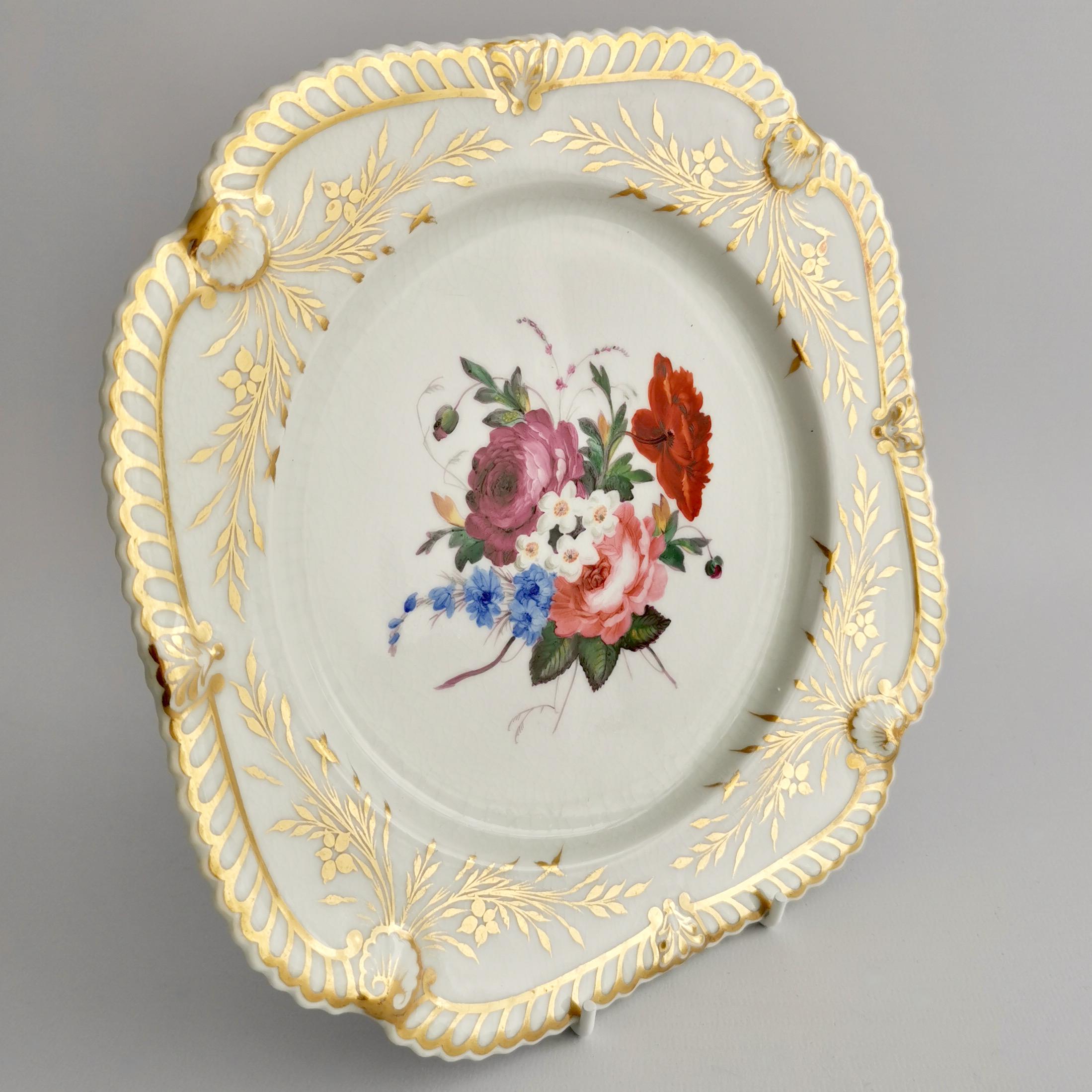 Chamberlains Worcester Porcelain Plate, White with Flowers, Regency ca 1822 '1' 1
