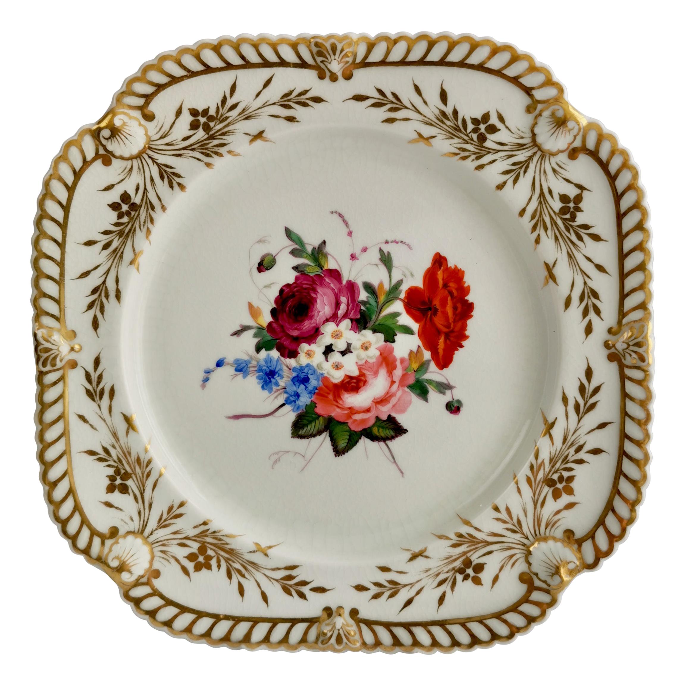 Chamberlains Worcester Porcelain Plate, White with Flowers, Regency ca 1822 '1'