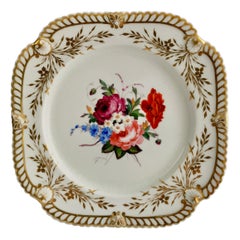 Antique Chamberlains Worcester Porcelain Plate, White with Flowers, Regency ca 1822 '1'