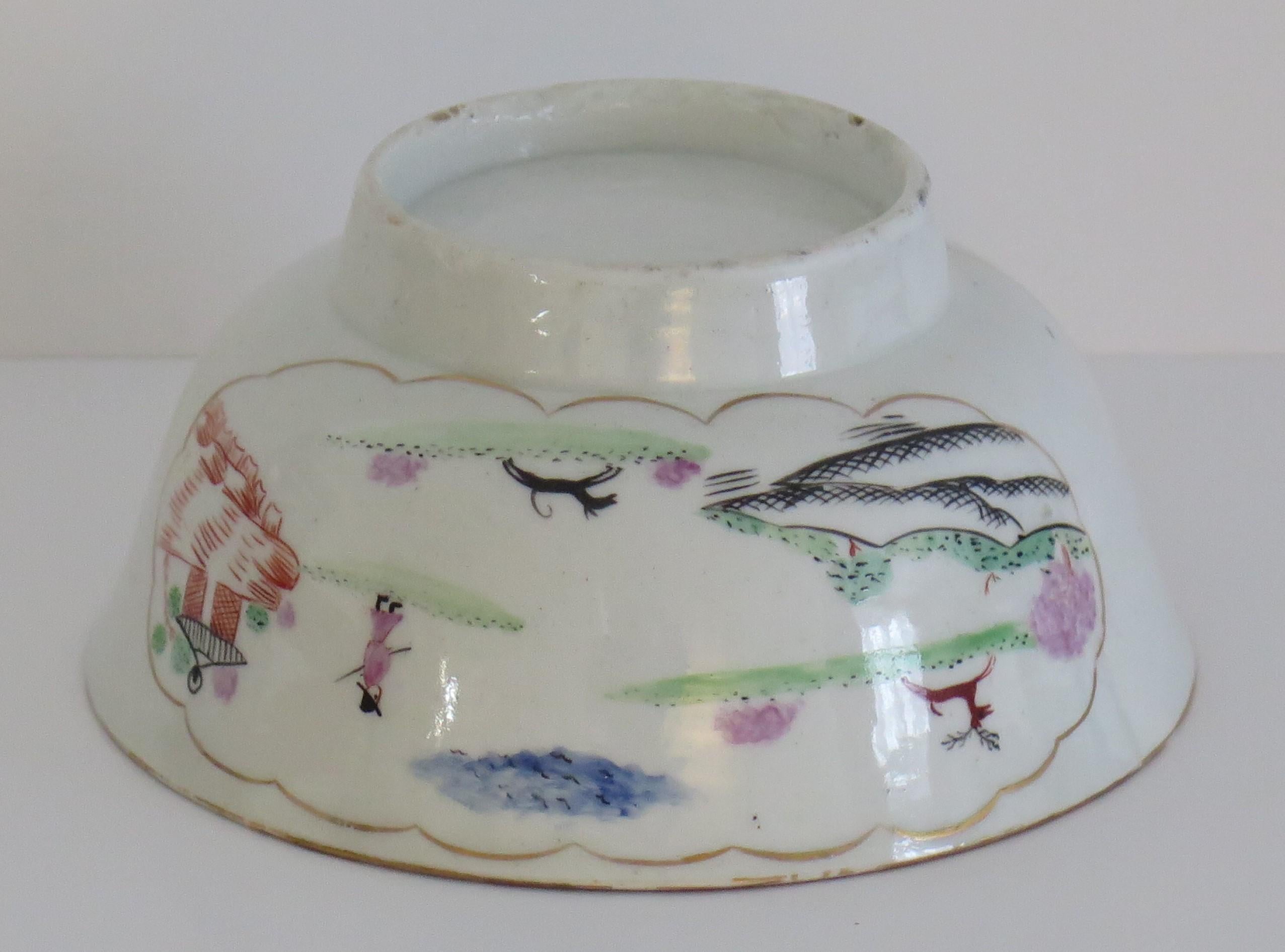 18th Century Chamberlains Worcester Porcelain Slop Bowl in Stag Hunt Pattern No.9, circa 1792