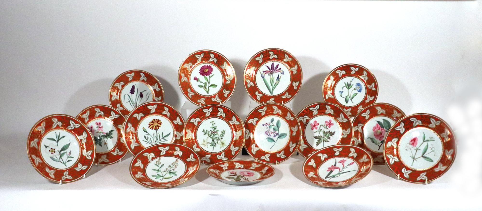 English Chamberlain's Worcester Porcelain Twenty Three Piece Botanical Dessert Service For Sale