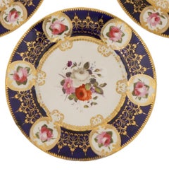 Antique Chamberlains Worcester Rose China Dinner Plate Set
