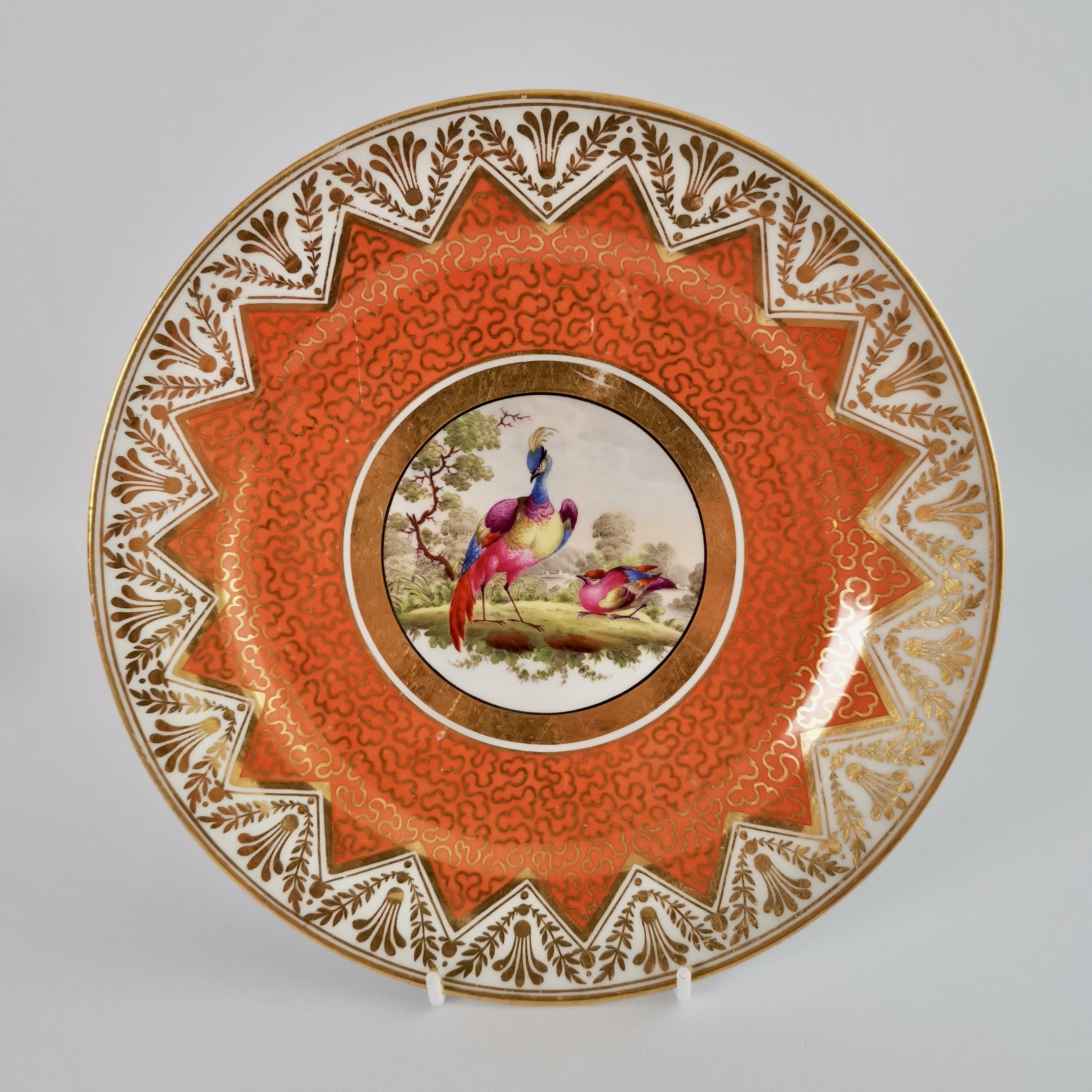Hand-Painted Chamberlains Worcester Set of Plates, Orange, Paintings by H. Chamberlain, 1815