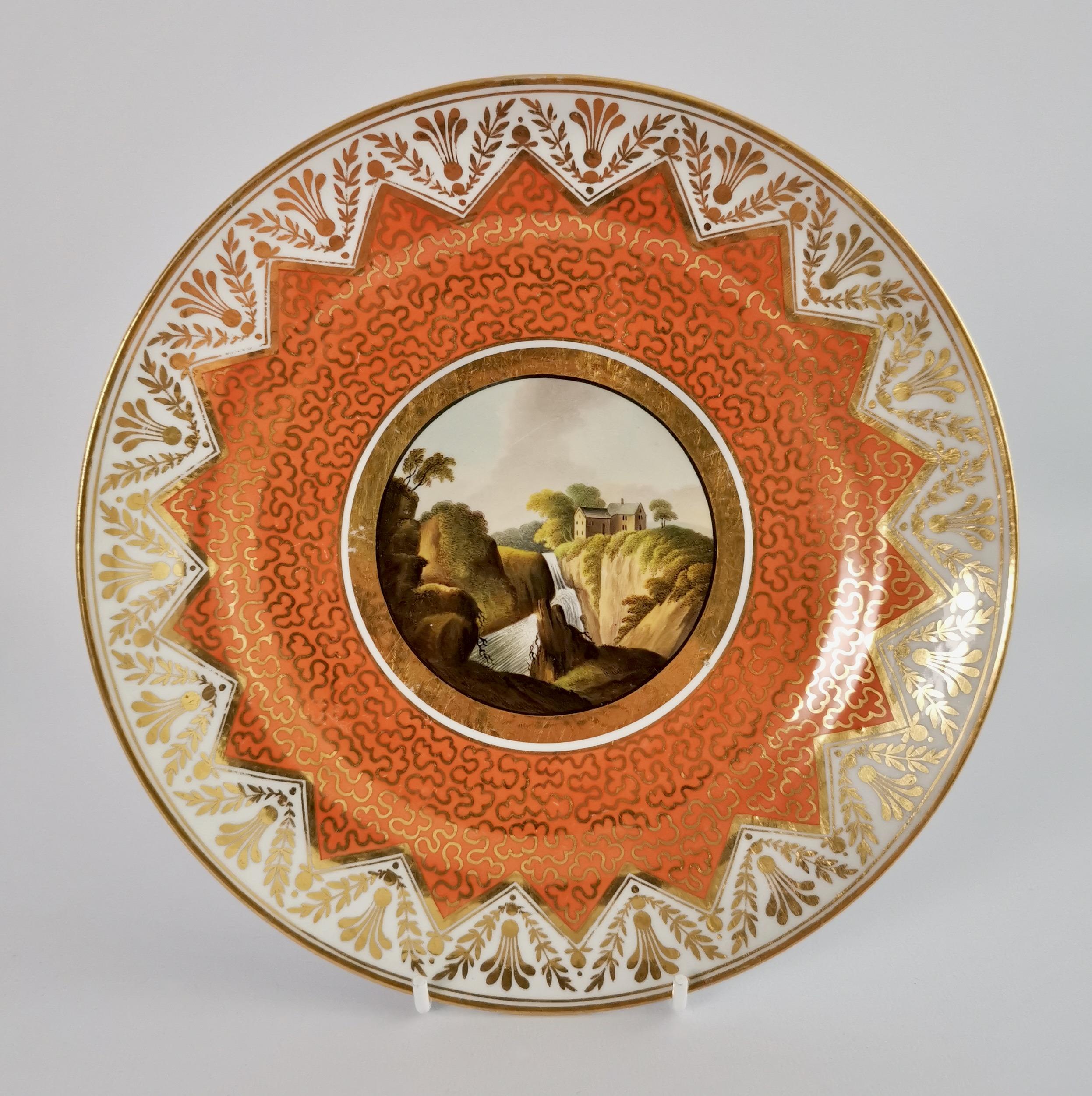 Chamberlains Worcester Set of Plates, Orange, Paintings by H. Chamberlain, 1815 In Good Condition In London, GB