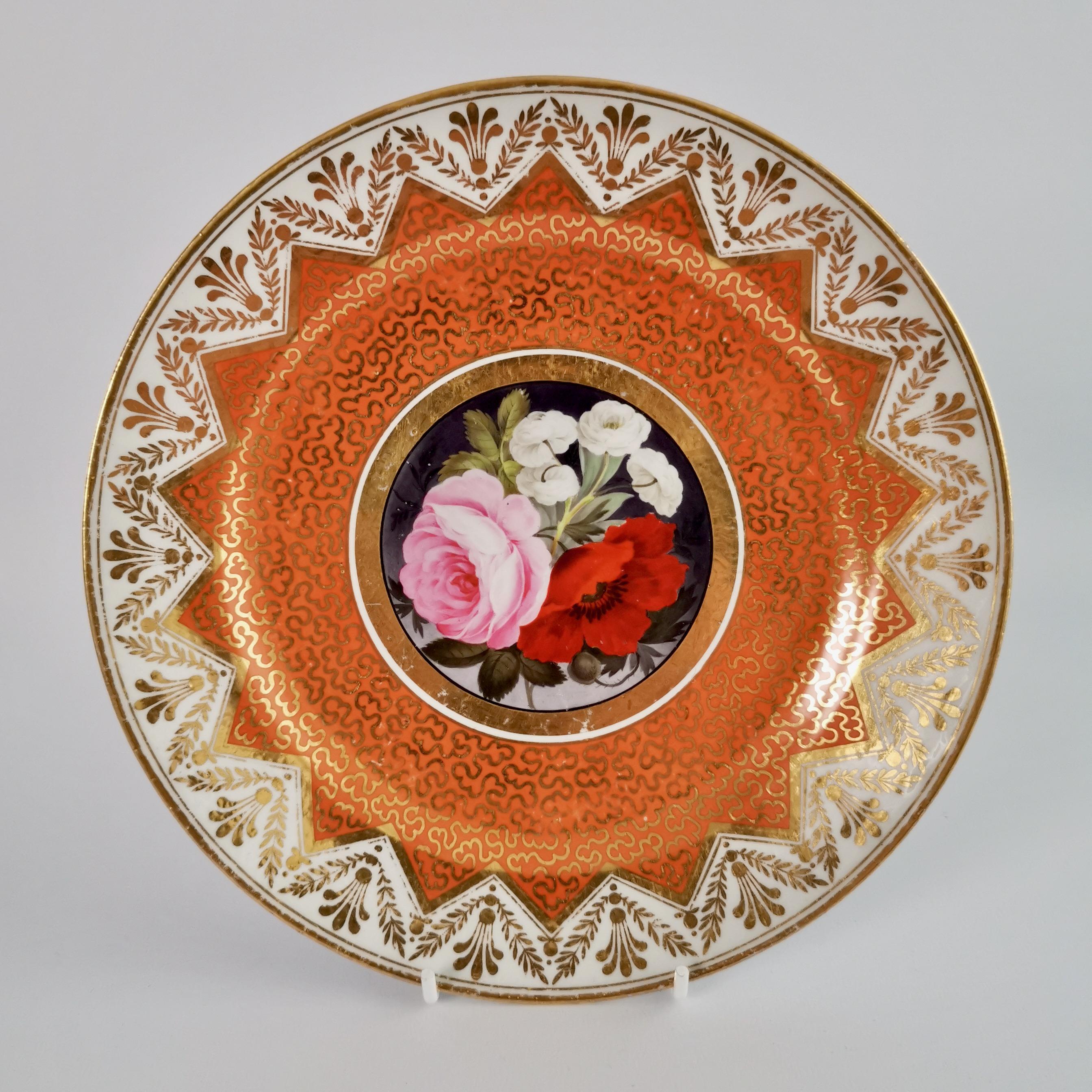 Early 19th Century Chamberlains Worcester Set of Plates, Orange, Paintings by H. Chamberlain, 1815